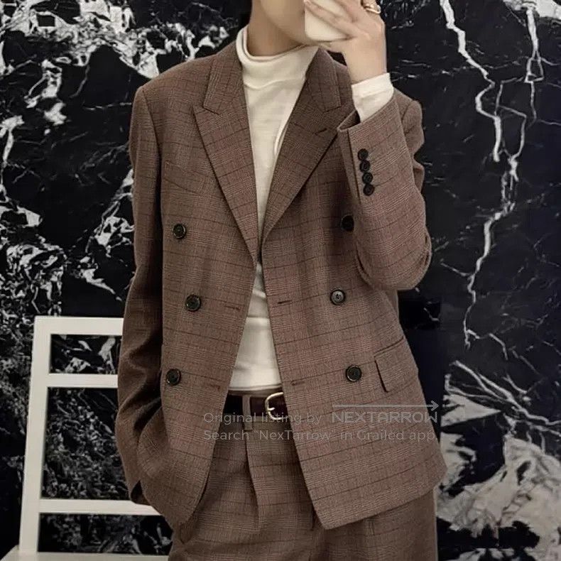 Celine Celine Brown Plaid Double-breasted Suit Size US M / EU 48-50 / 2 - 7 Thumbnail