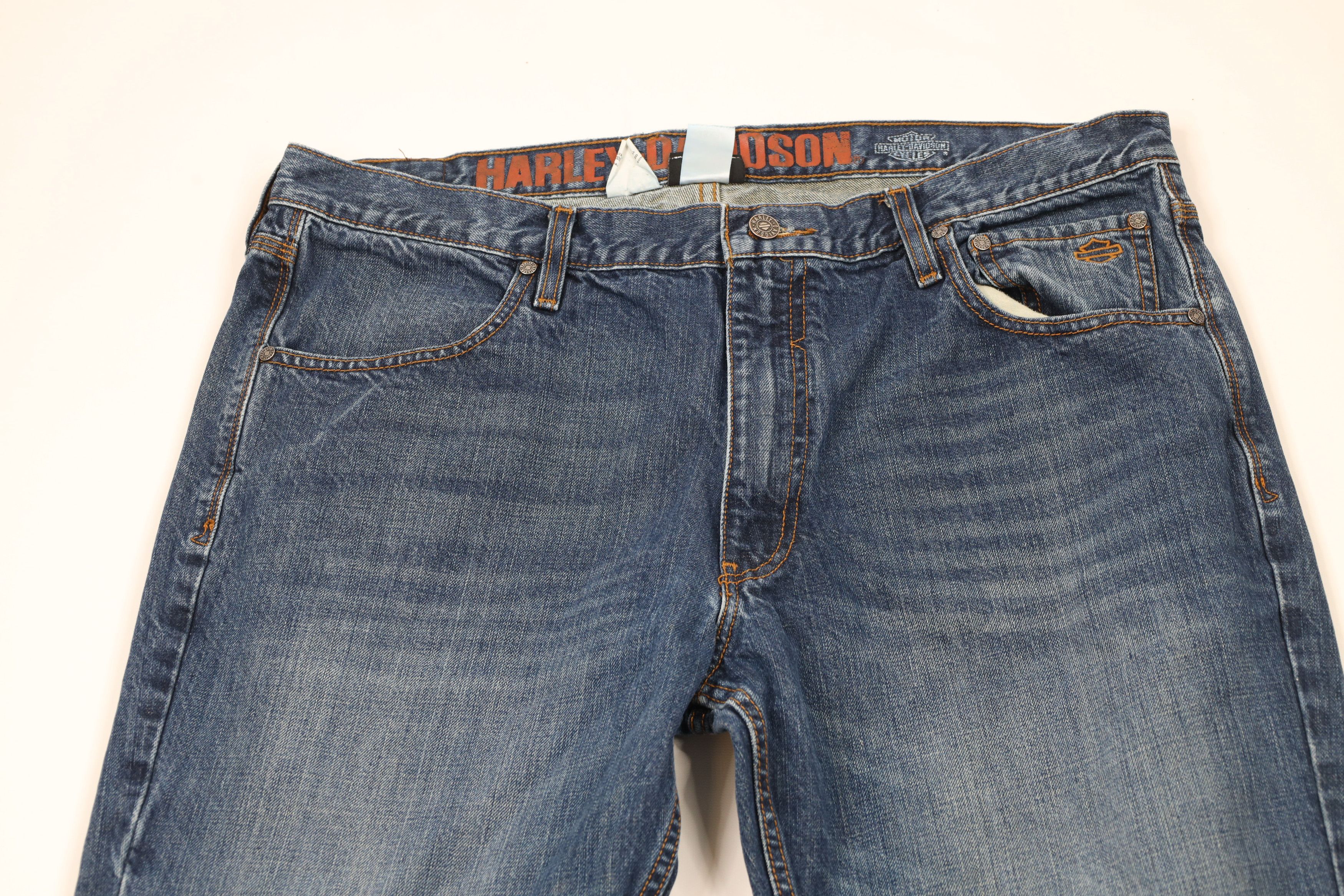 Harley Davidson × Vintage Vintage Harley Davidson Spell Motorcycle Denim Jeans Blue Size US 38 / EU 54 - 2 Thumbnail