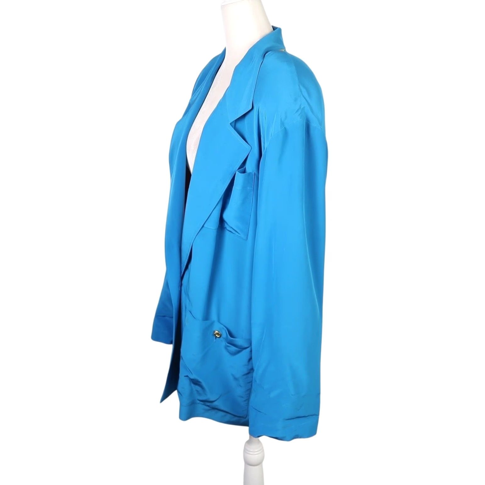Anne Klein VINTAGE Anne Klein Blazer Jacket Silk Blue 90s Small Women Slim? Size S / US 4 / IT 40 - 3 Thumbnail