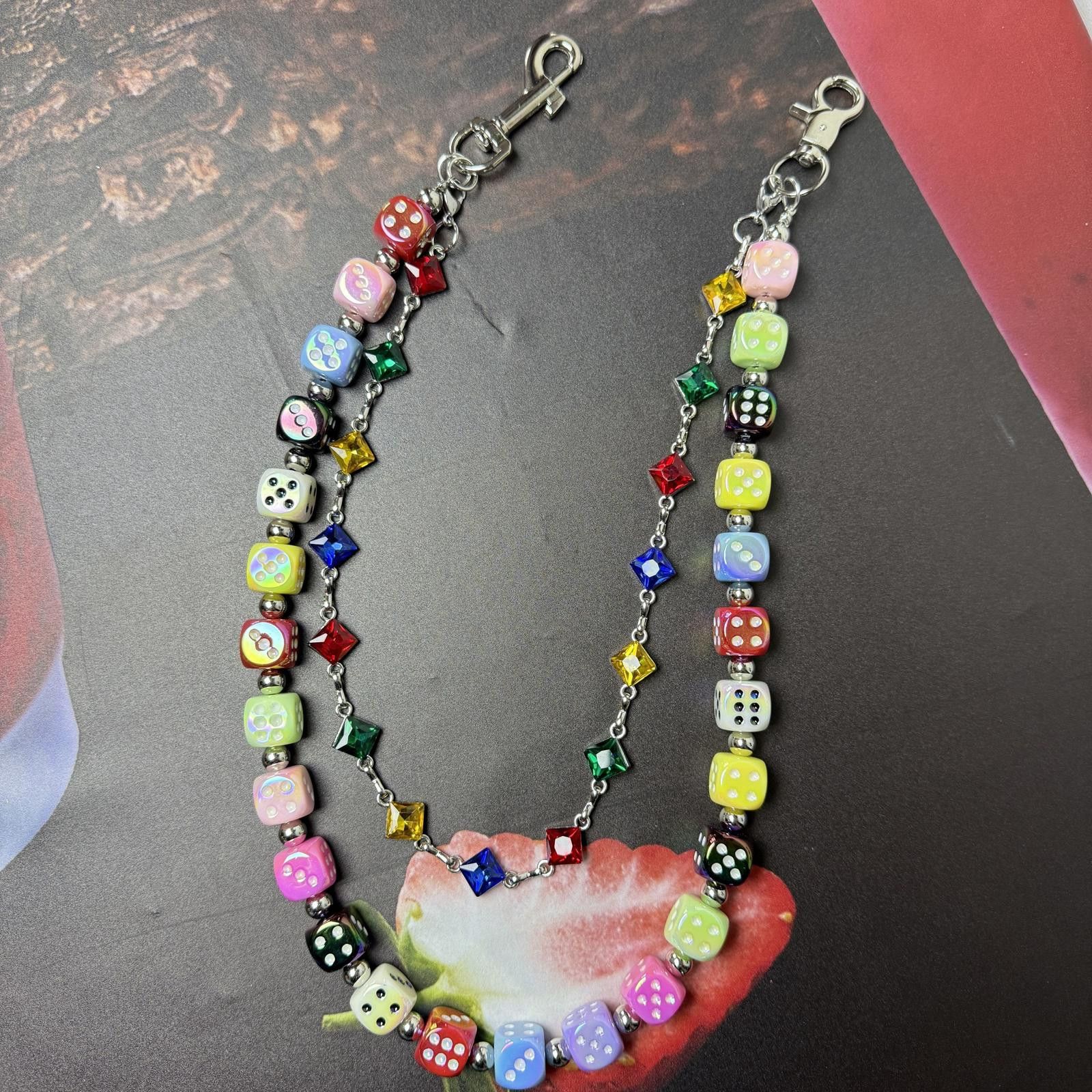 Jewelry Colorful Dice Charm Chain Wallet Size ONE SIZE - 3 Thumbnail