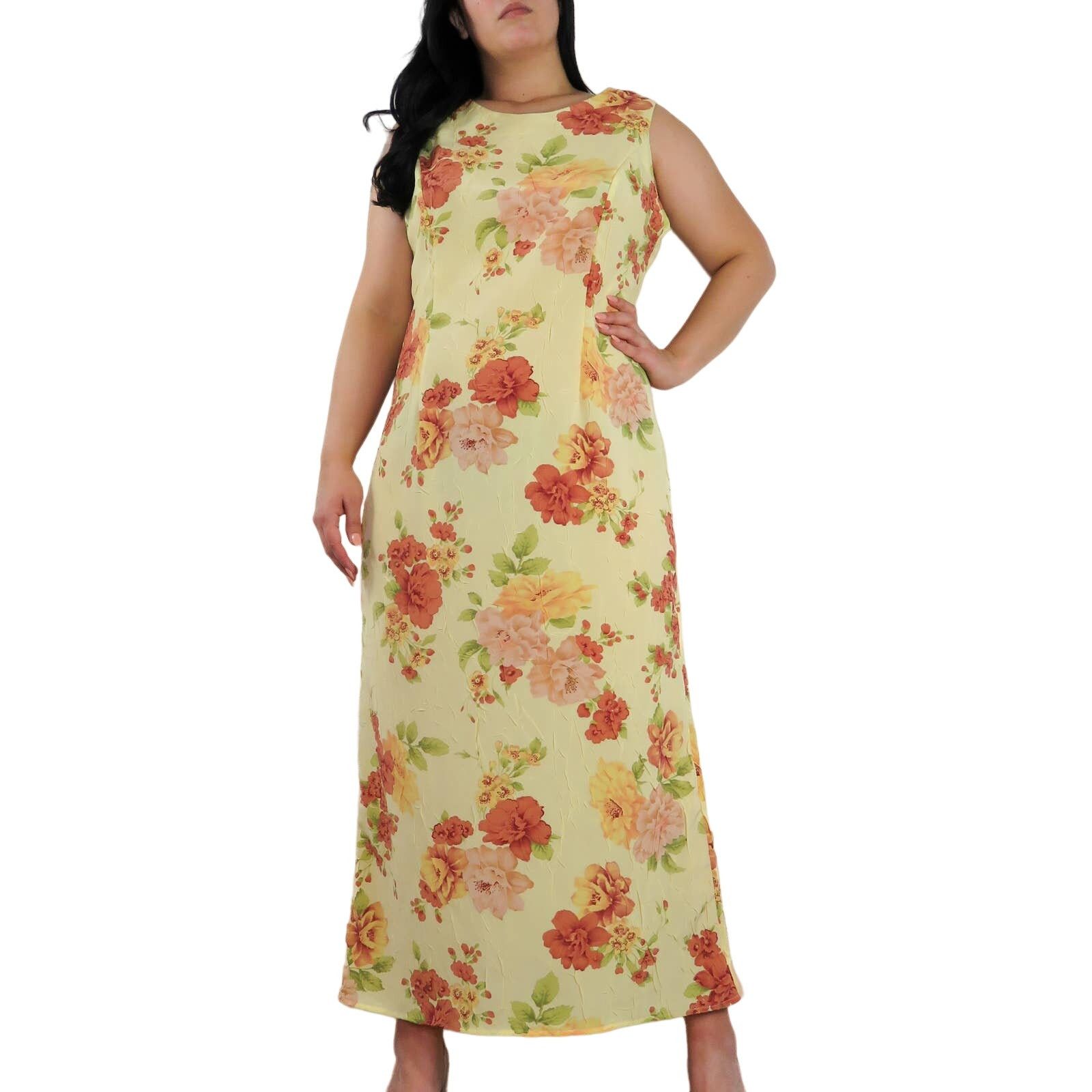 image of Vintage Yellow Floral Sleeveless Maxi Dress Stunning Large, Women's