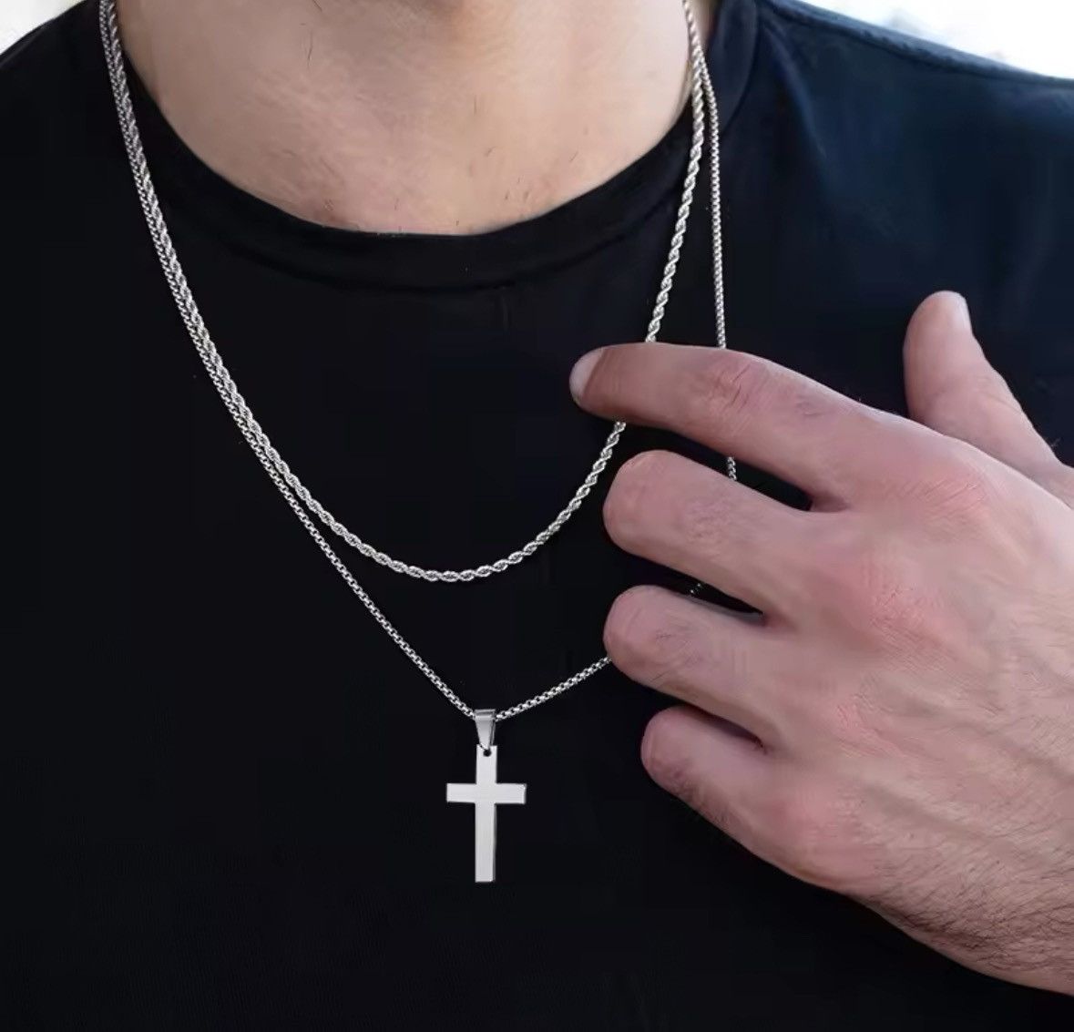 Other Anti Allergy Stainless Steel Plain Cross Pendant with Rope Size ONE SIZE - 2 Thumbnail