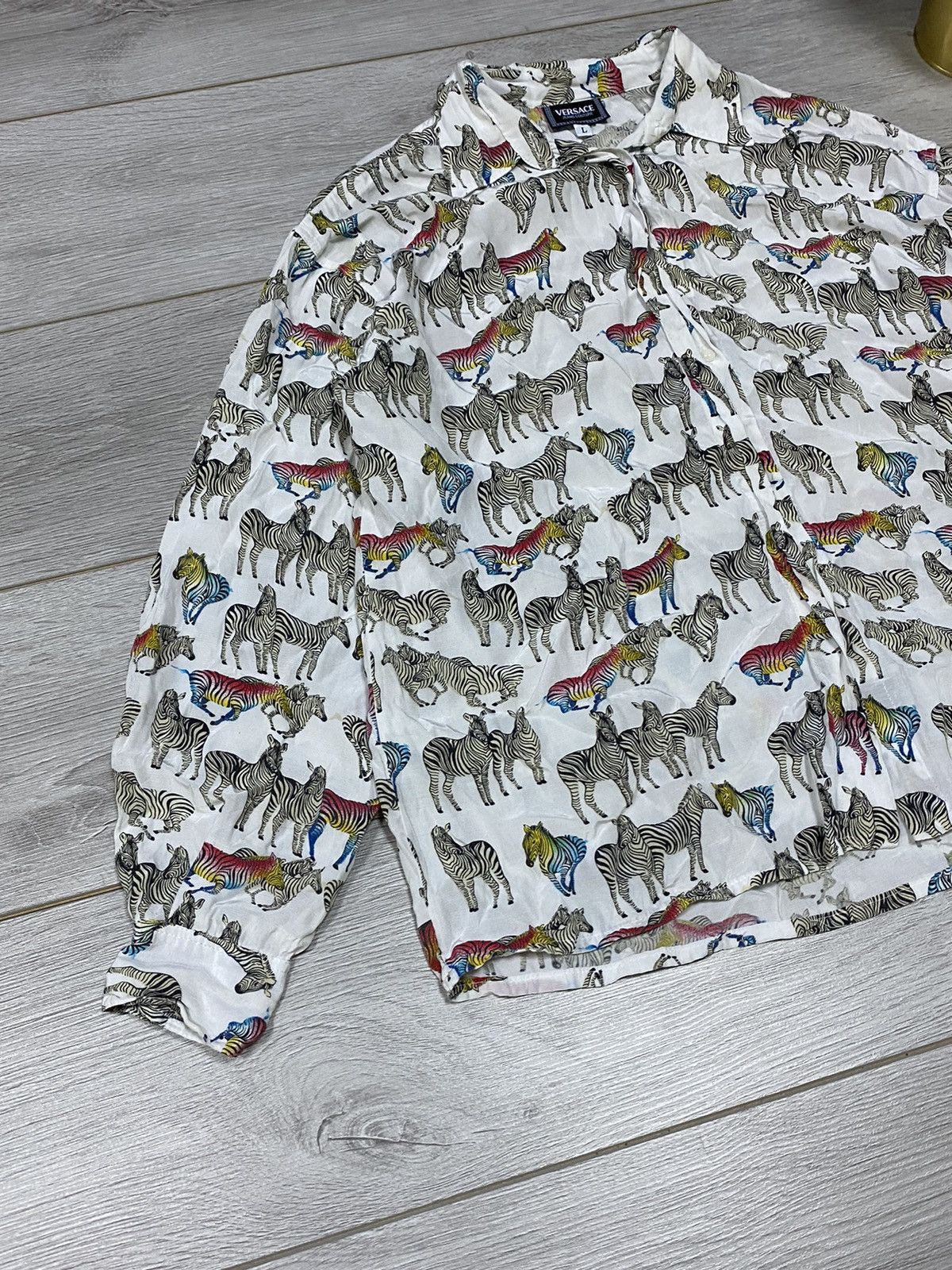 Versace Jeans Couture Versace 🦓 vintage Zebra painted shirt buttons Size L / US 10 / IT 46 - 5 Thumbnail