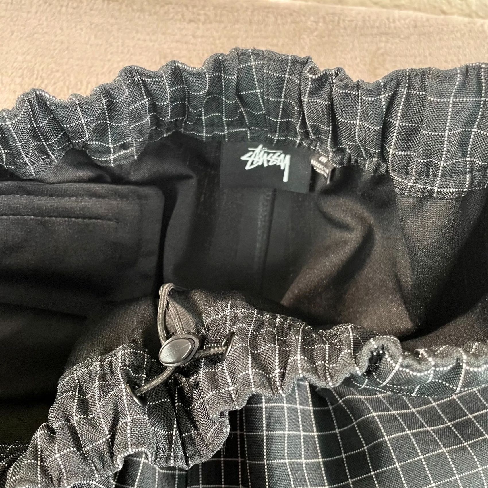 Vintage Stussy Shell Pants Men M Black Check Grid Cinch Waist Hem Zip Pockets New Size US 31 - 3 Thumbnail