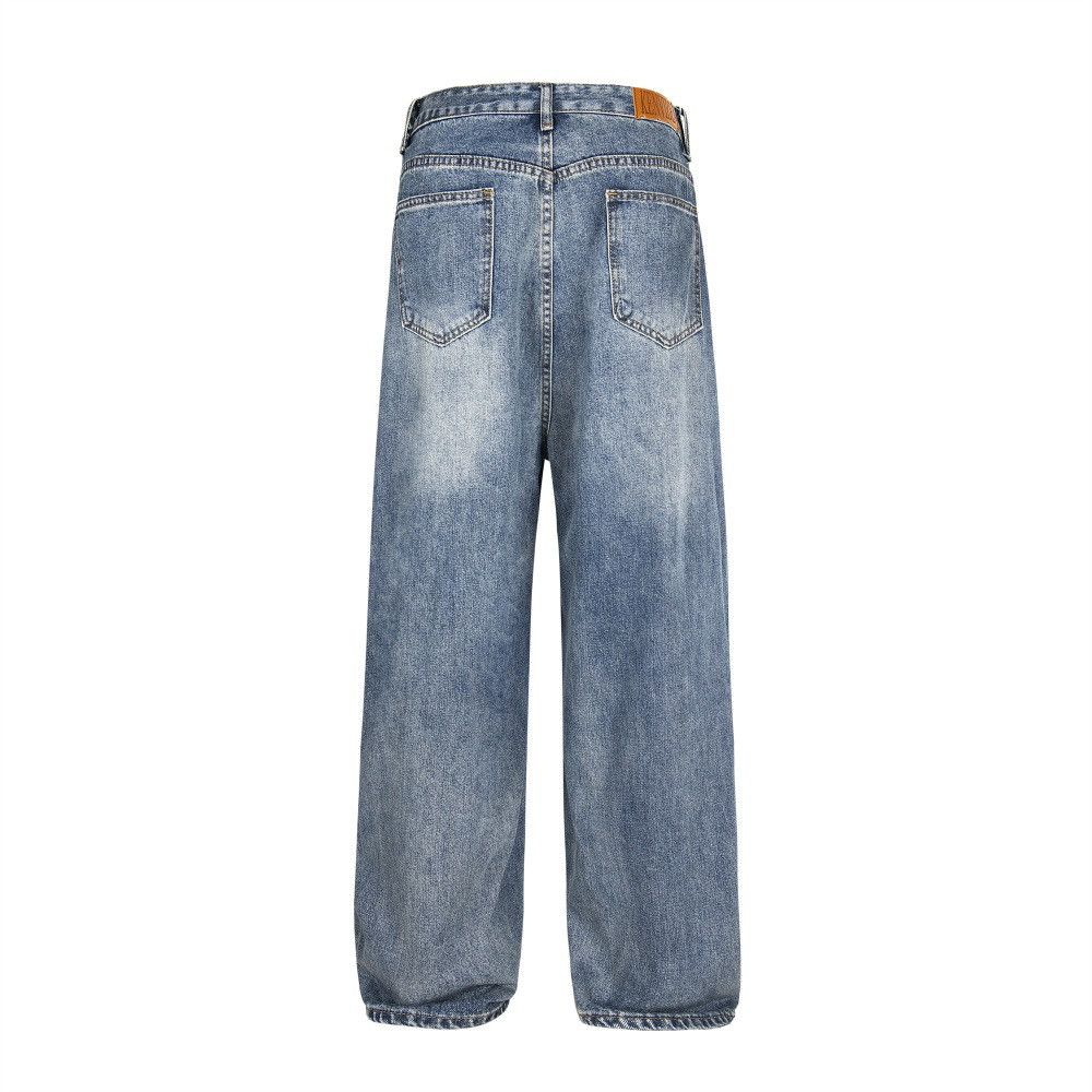 Japanese Brand × Jean Men's punk street loose wide-leg straight belt washed jeans Size US 32 / EU 48 - 2 Thumbnail