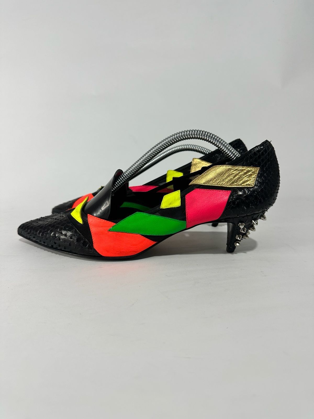 Saint Laurent Paris YSL Saint Laurent KITTEN 50 PATCHWORK BLK MESH PYTHON STUDS Size US 6 / IT 36 - 2 Thumbnail