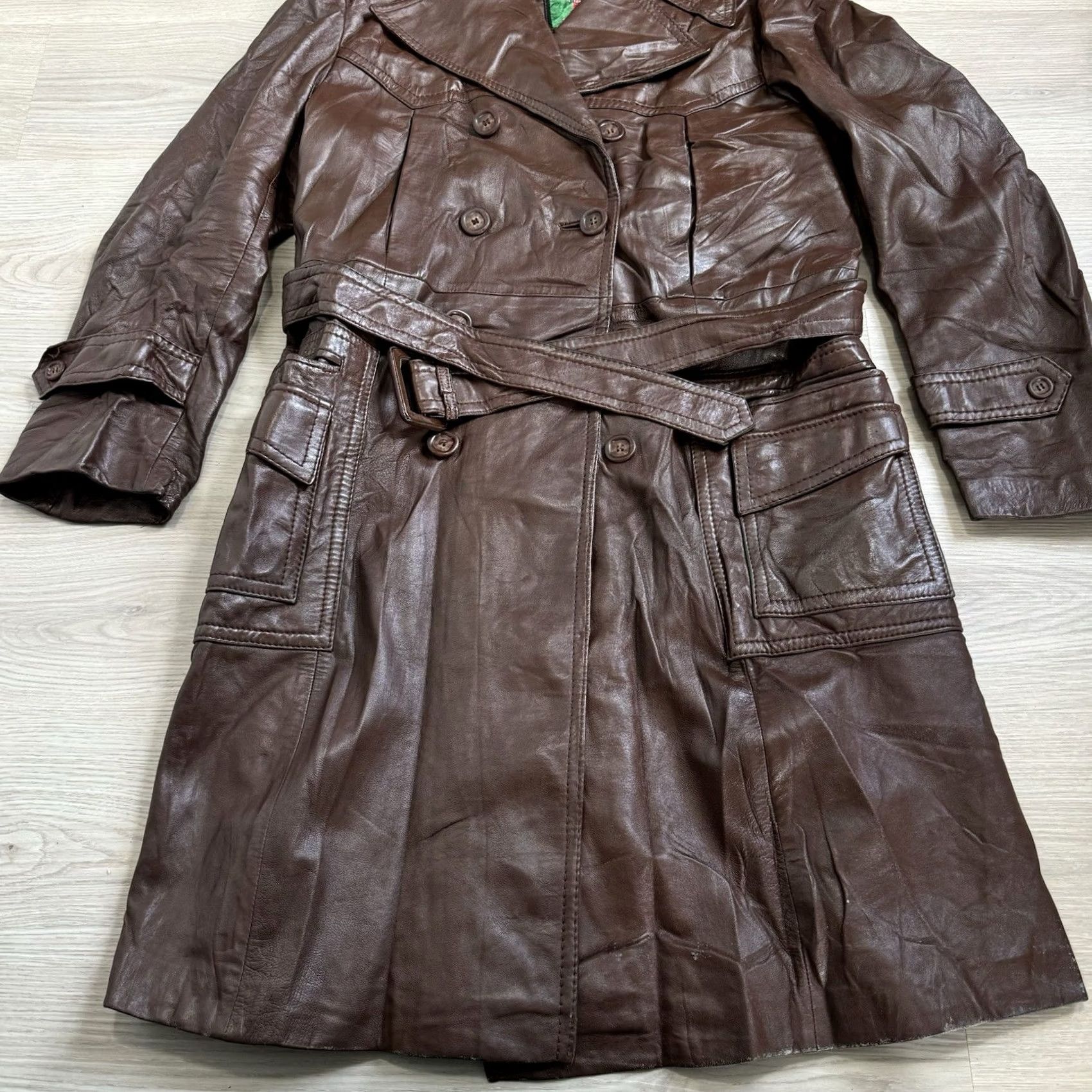 Vintage VINTAGE Raffaelo Creations Leather Pea Coat Jacket Long 42 Brown Men Size 42 Vintage 1970s Size US XS / EU 42 / 0 - 3 Thumbnail