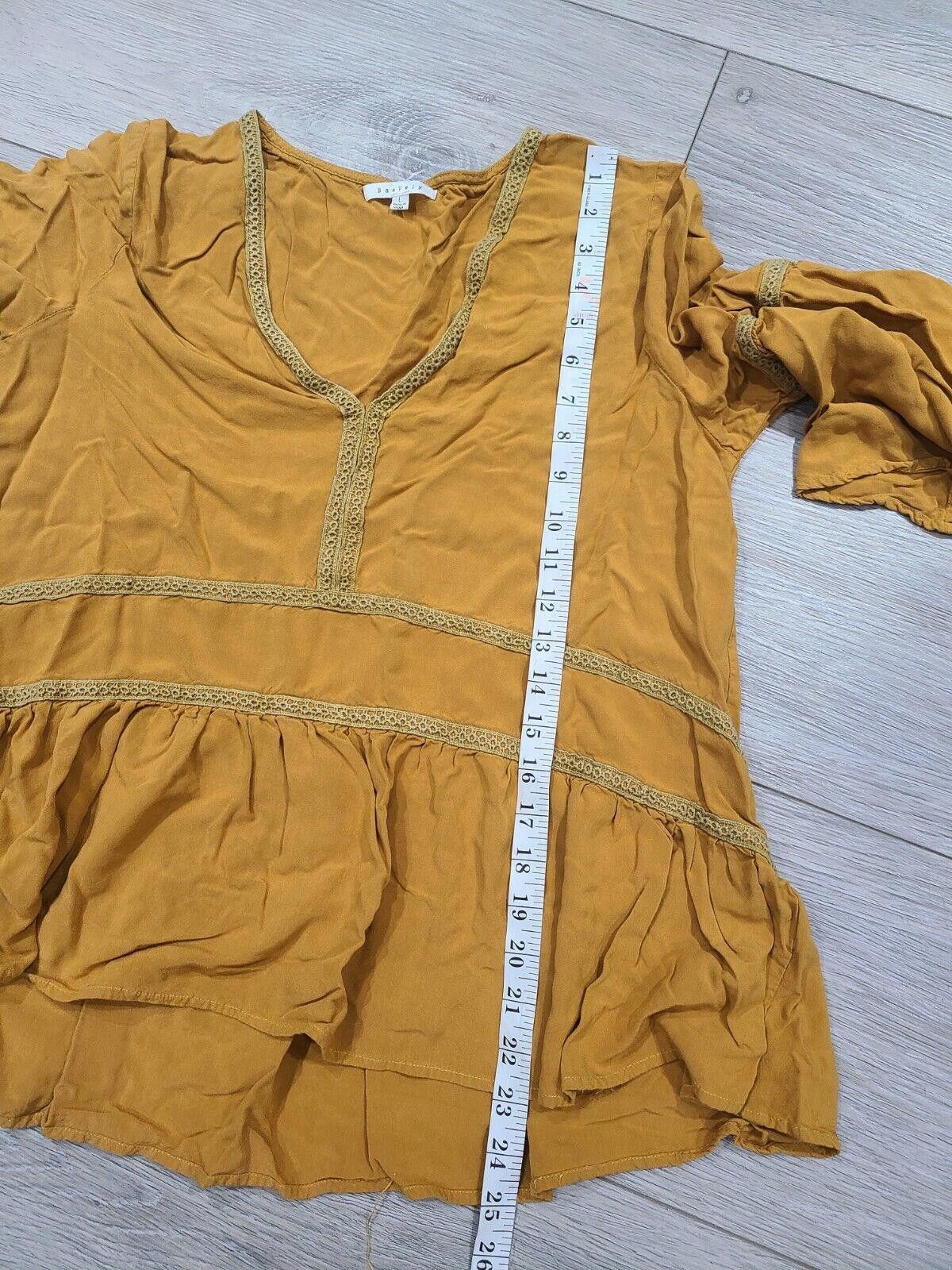 Designer Baevely Top Large Mustard Peasant Boho Hippie Bell Sleeve Size L / US 10 / IT 46 - 5 Thumbnail