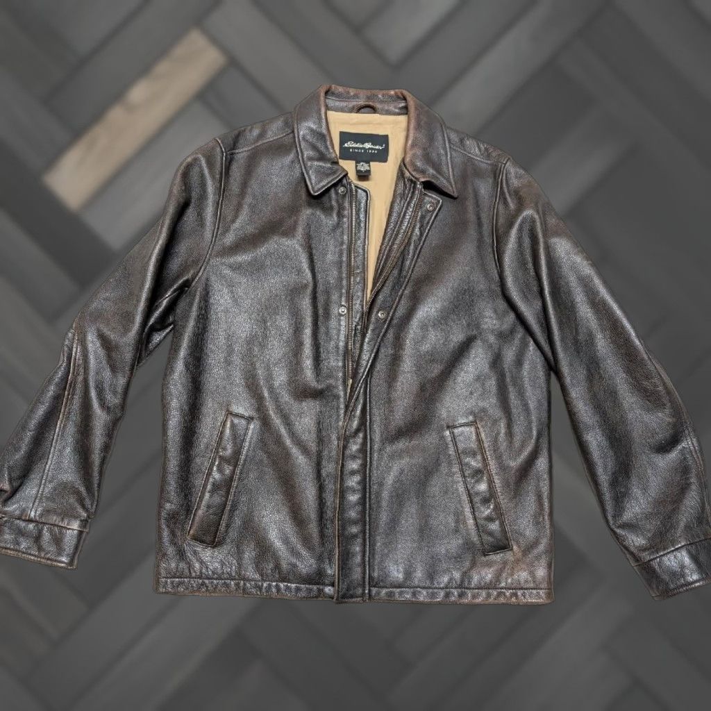 Eddie Bauer VINTAGE Eddie Bauer leather jacket LT brown cowhide L TALL patina motorcycle Size US L / EU 52-54 / 3 - 1 Thumbnail