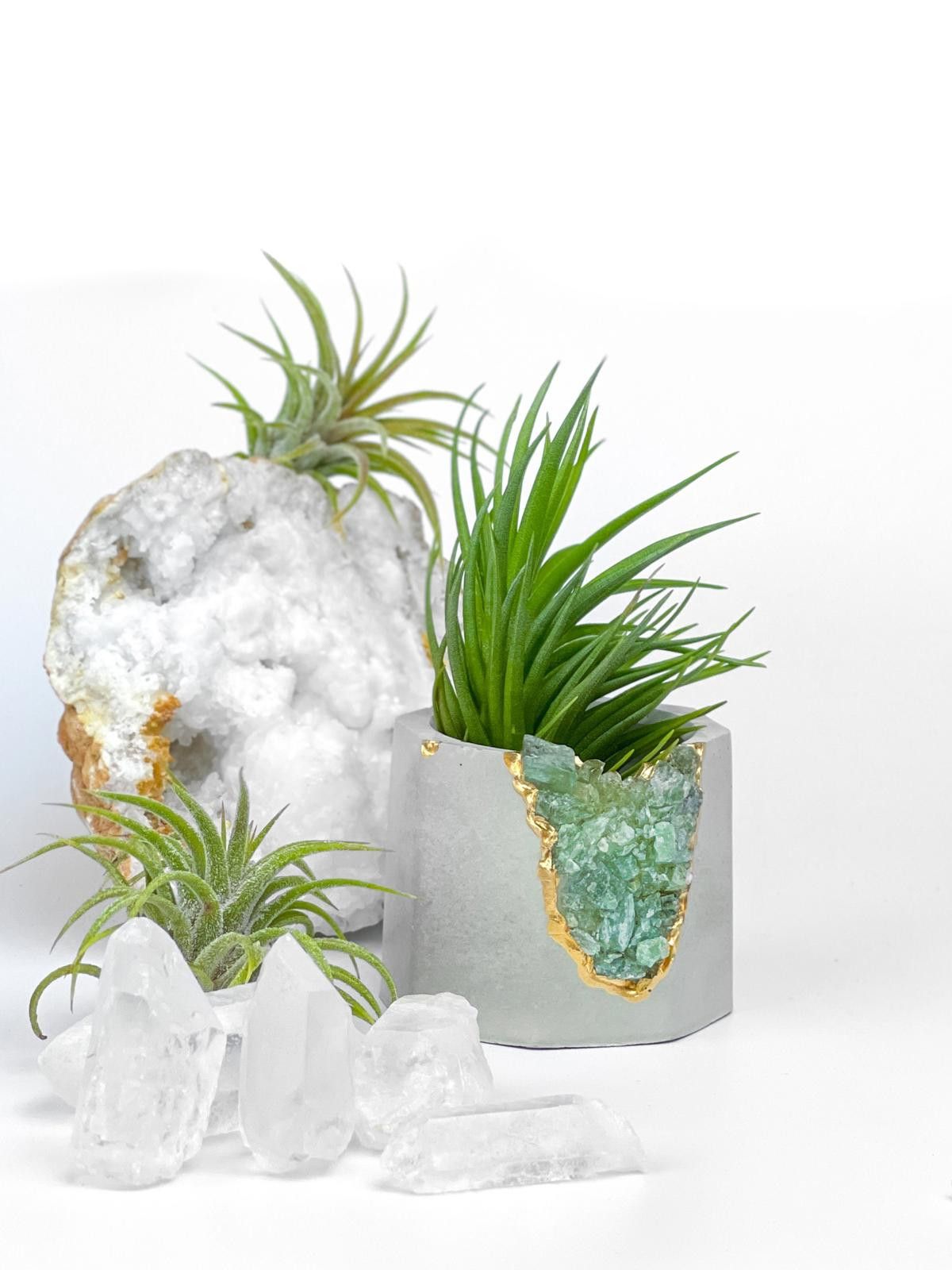 Other Green Apatite Crystal Planter | Handmade Concrete Geode Pot Size ONE SIZE - 3 Thumbnail