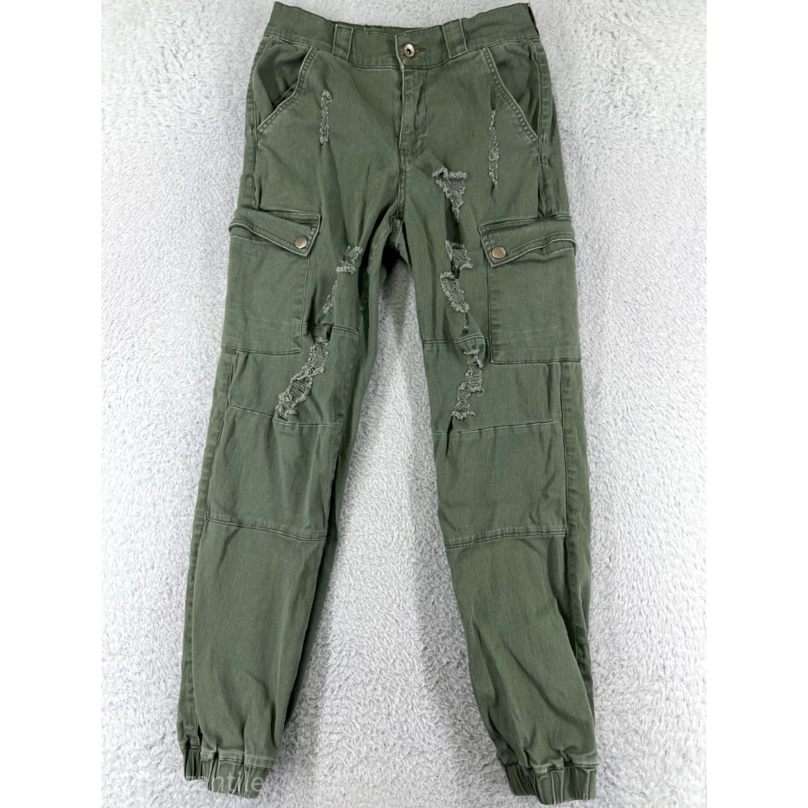 Vintage Dollhouse Womens Pants Cargo 5 Green Army Cotton Blend Distressed Size 27" / US 4 / IT 40 - 2 Thumbnail
