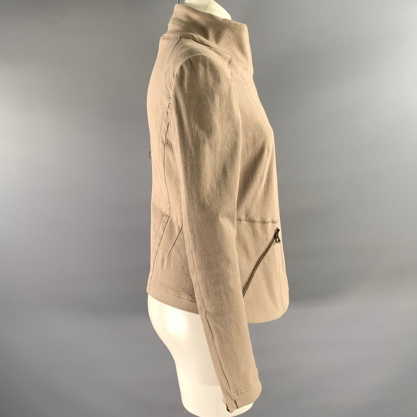 Donna Karan DONNA KARAN Size 8 Beige Cotton Blend Mock Collar Jacket Size M / US 6-8 / IT 42-44 - 3 Thumbnail