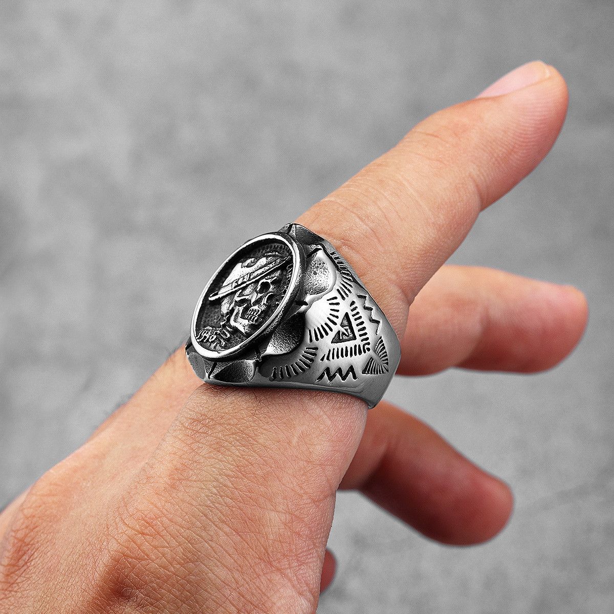 Jewelry × Vintage SIZE 10 1936 Retro Skull Stainless Steel Ring Size ONE SIZE - 2 Thumbnail