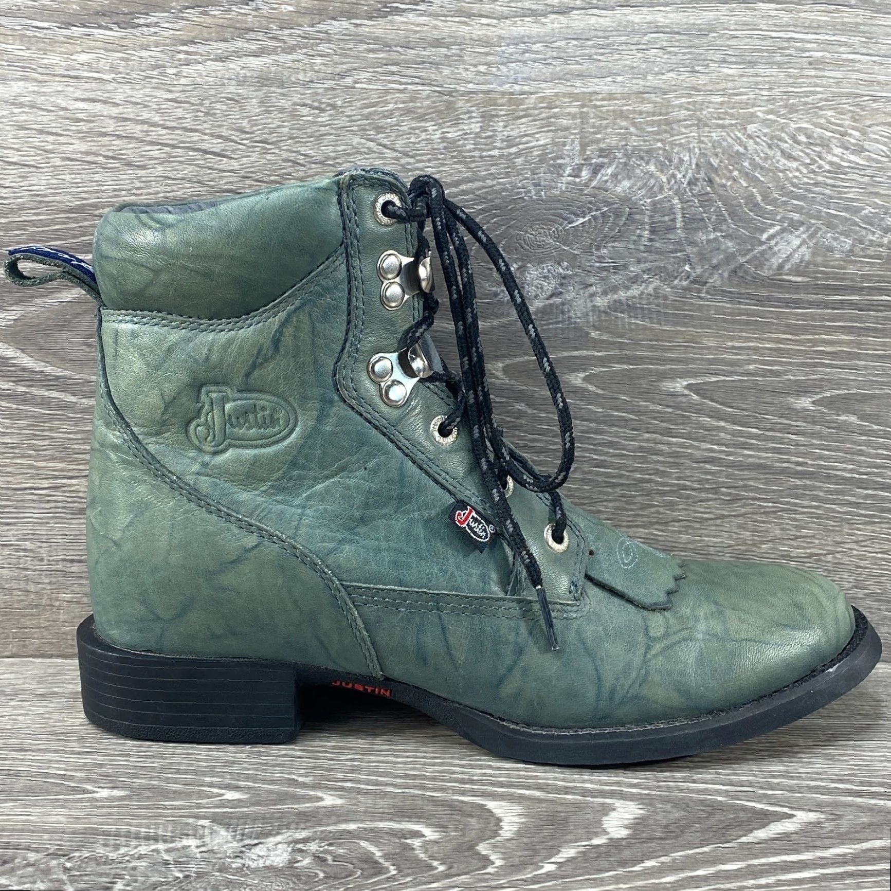 Justin Boots Justin Womens 6.5B Boots Cowboy Kiltie Lace Up Lacer Green Leather George Strait - J Flex Size US 7 / IT 37 - 2 Thumbnail
