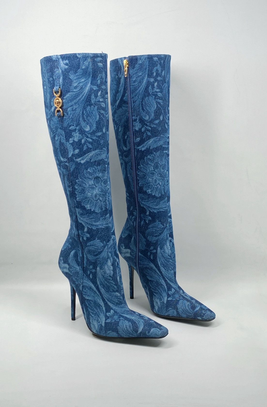 Versace Versace T.110 110MM Floral Denim Pointed Boots size 38 Size US 8 / IT 38 - 1 Thumbnail