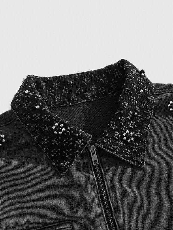 Japanese Brand Black Washed Jeans Jacket with Rhinestone Detail Size US M / EU 48-50 / 2 - 3 Thumbnail