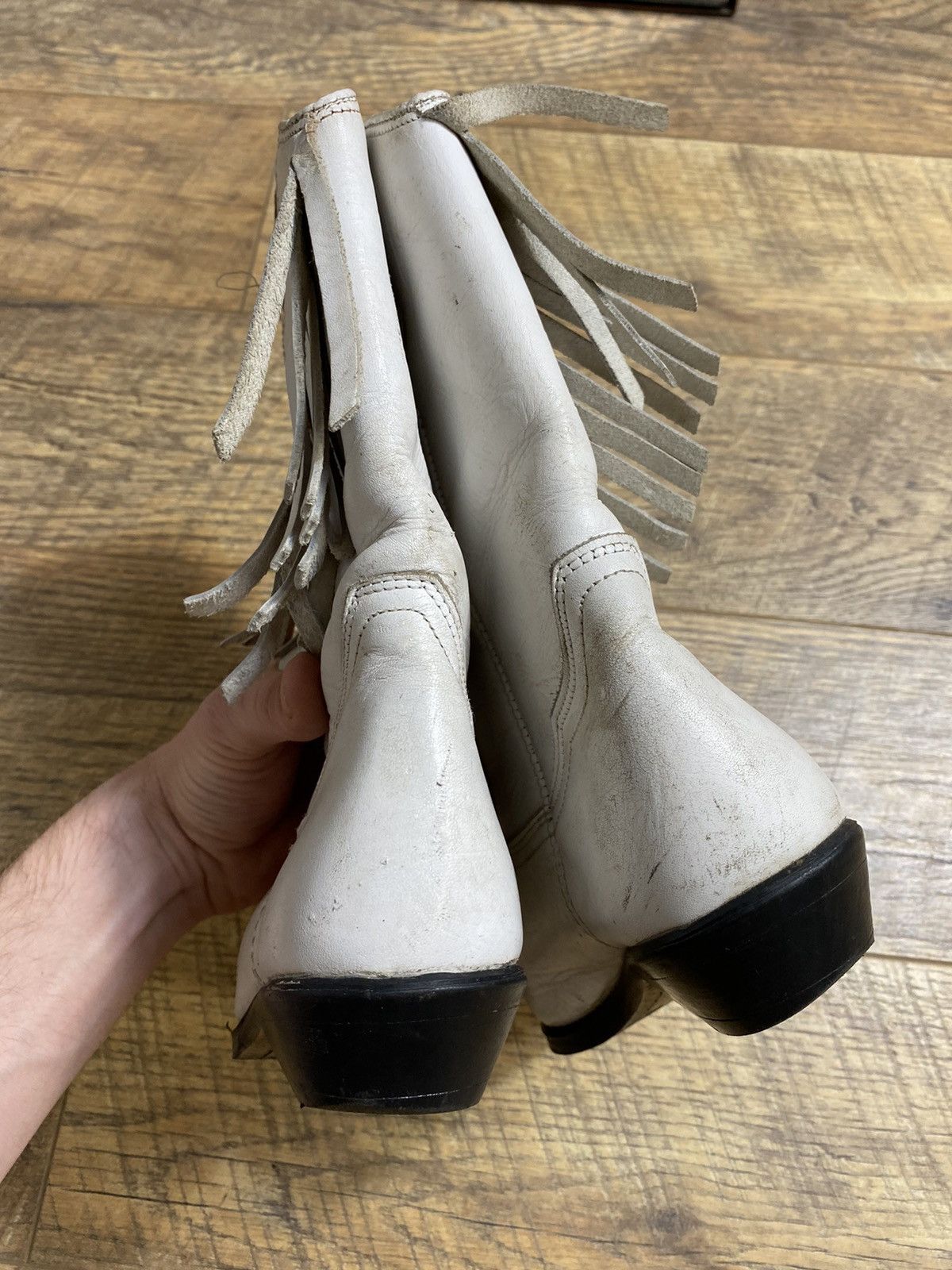 Leather Vintage Billy Joe White Leather Fringe Cowboy Boots Spain Size US 6 / IT 36 - 13 Thumbnail