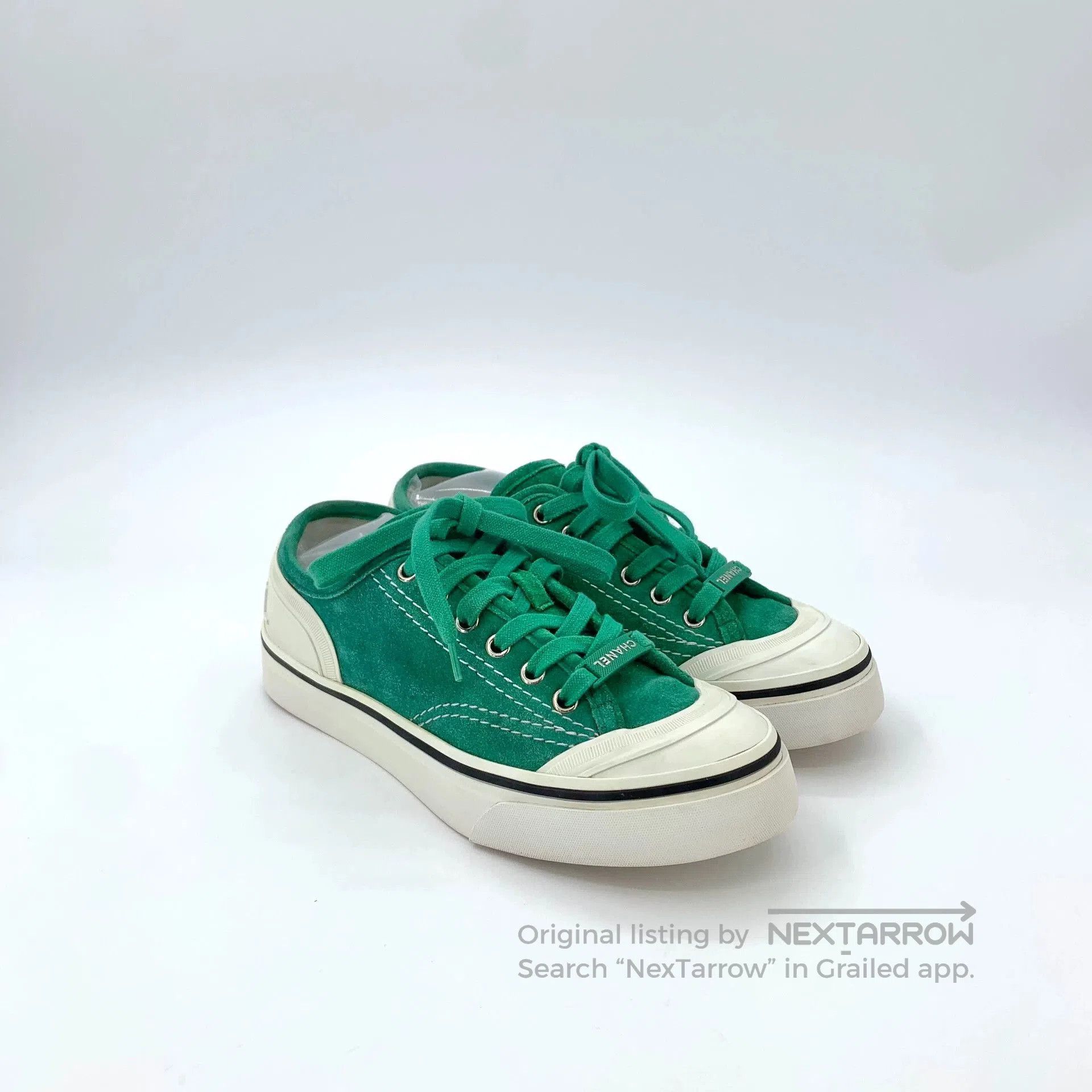 Chanel Chanel Green Canvas Lace-Up Sneakers. Size US 5 / EU 37 - 2 Thumbnail