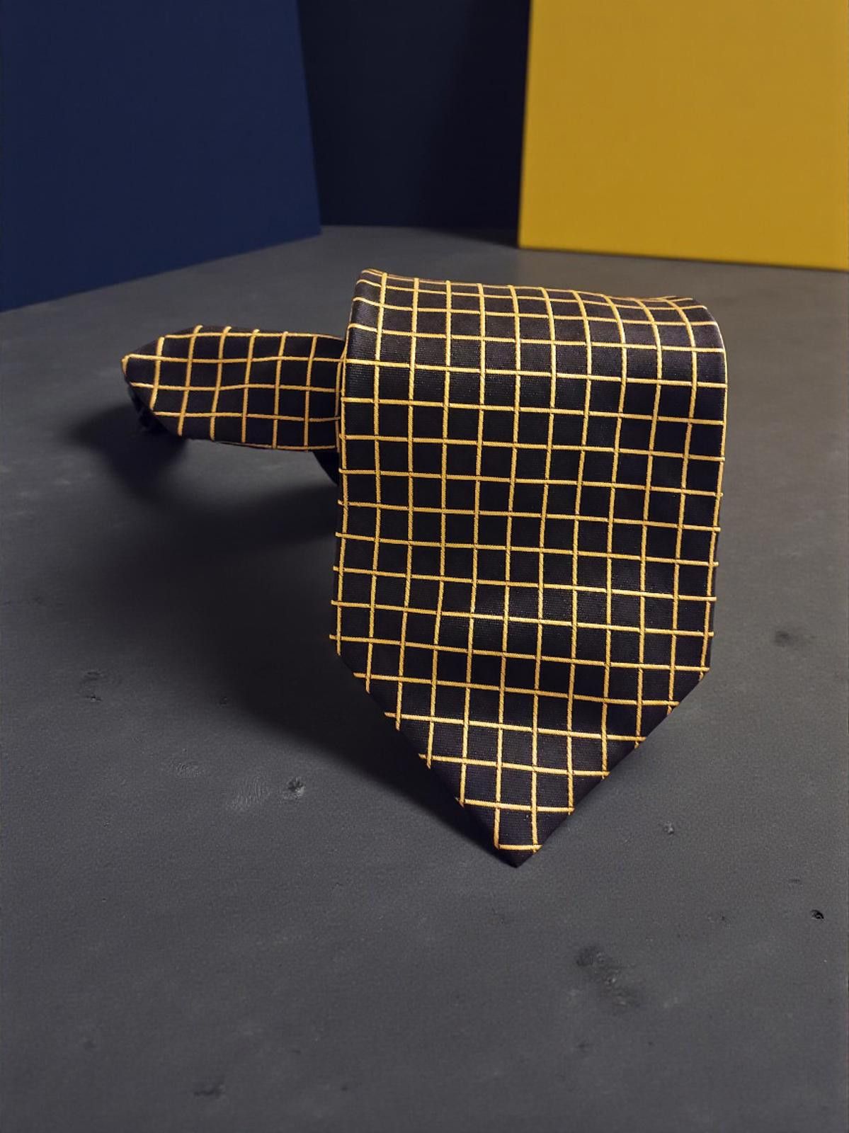 Brooks Brothers Brooks Brothers MAKERS All Silk Tie Black with Yellow Grid Size ONE SIZE - 2 Thumbnail