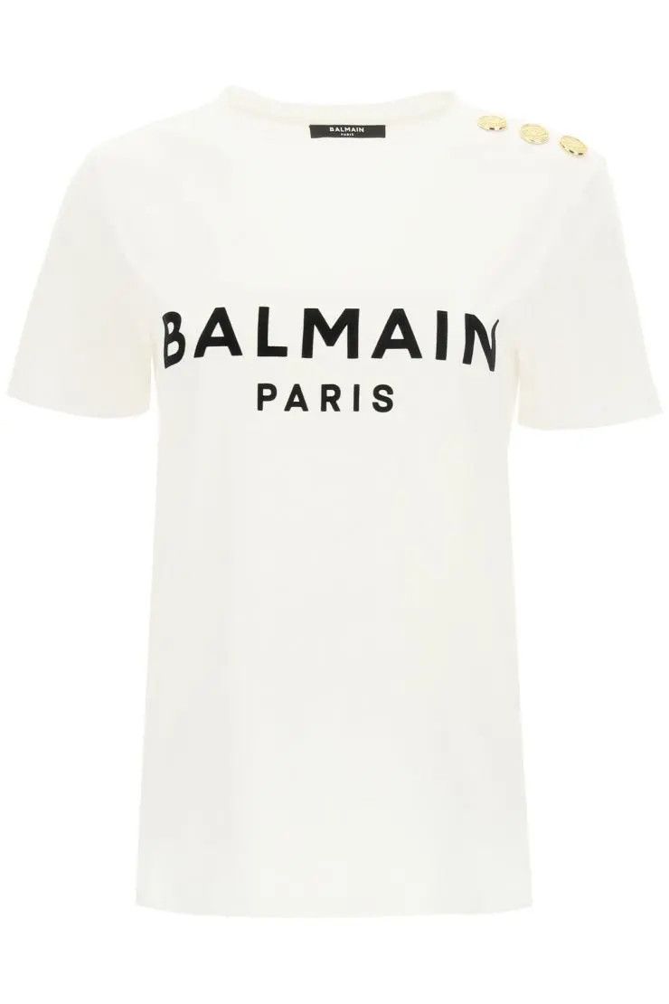 image of Balmain O1S22I1N0424 Logo Print T-Shirtt In White, Women's (Size Small)