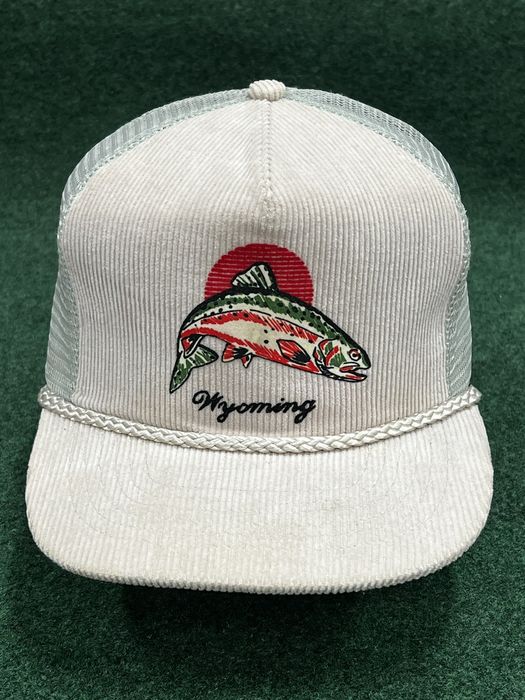 Vintage 90s Wyoming Trout Fishing Corduroy Snapback Hat