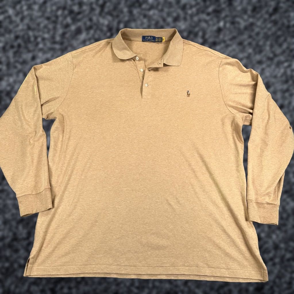 Polo Ralph Lauren VINTAGE Polo Ralph Lauren Polo Shirt Mens 2XLT Beige Big & Tall Long Sleeve Knit Cotton Size US XXL / EU 58 / 5 - 1 Thumbnail