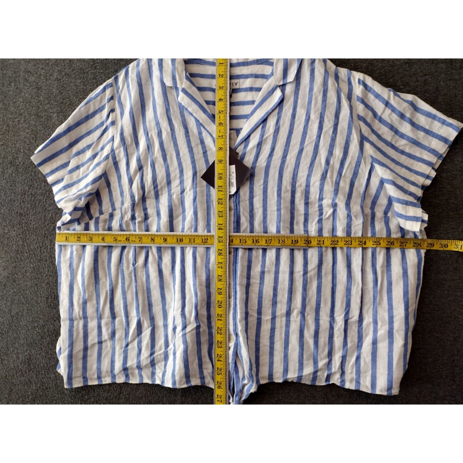 Vintage Ava & Viv Blue Striped Linen & Rayon Blend Button Front Top - Women's 3X Casual Shirt Size 3X Blue Pattern Striped All Seasons Womens (Plus) Size XXL / US 16-18 / IT 52-54 - 4 Thumbnail