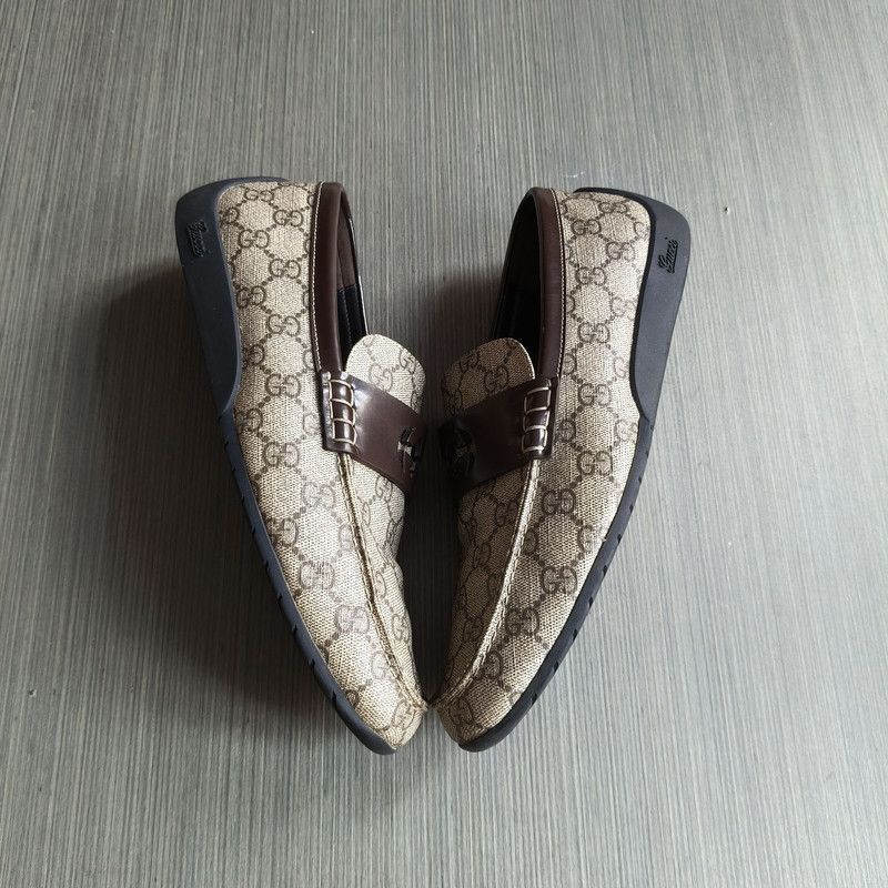 Gucci Beige Brown GG Canvas Moccasin Driver -