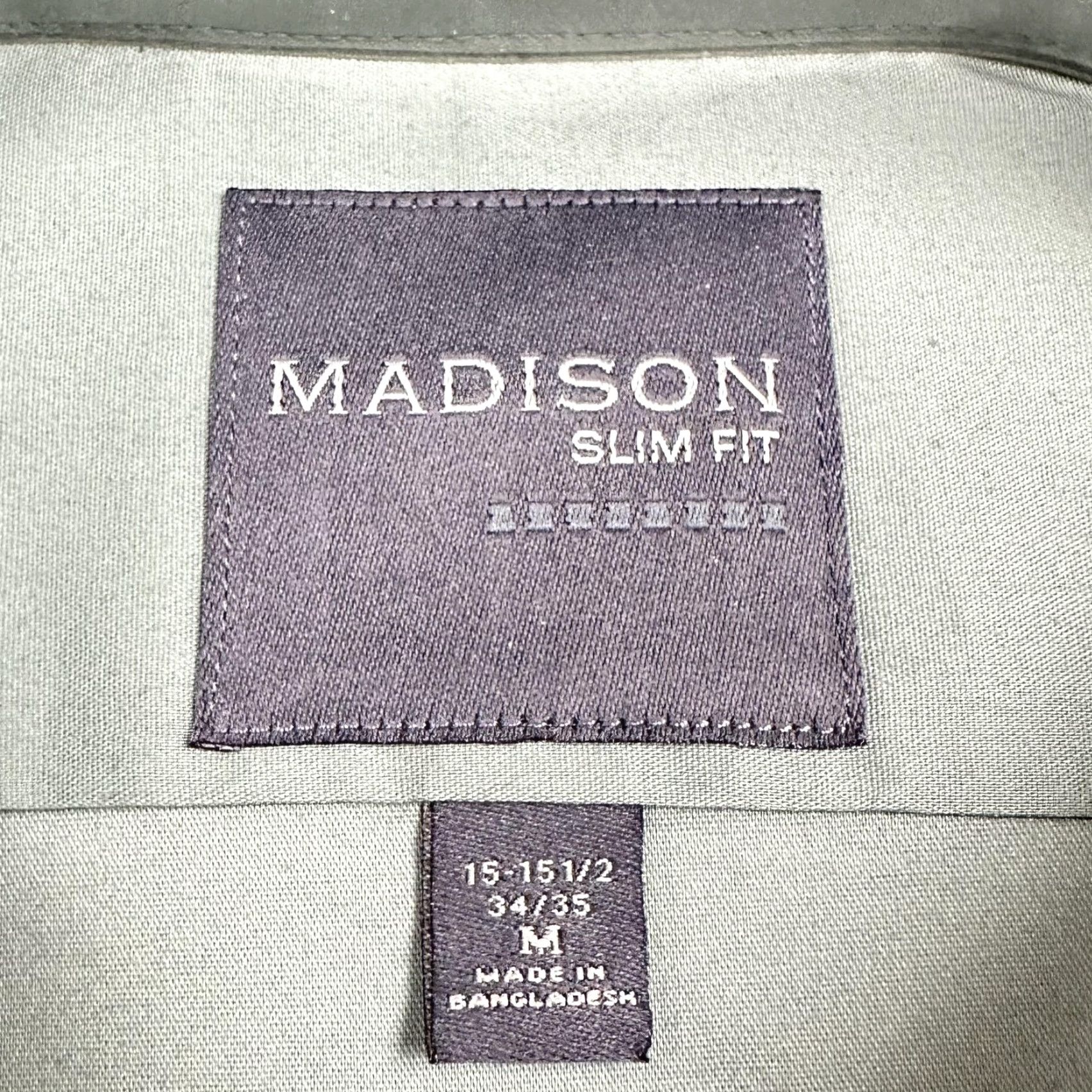 Madison Shirt Mens Medium Green Slim Fit Dress 15-15.5 34/35 Button Up  Formal Shirt