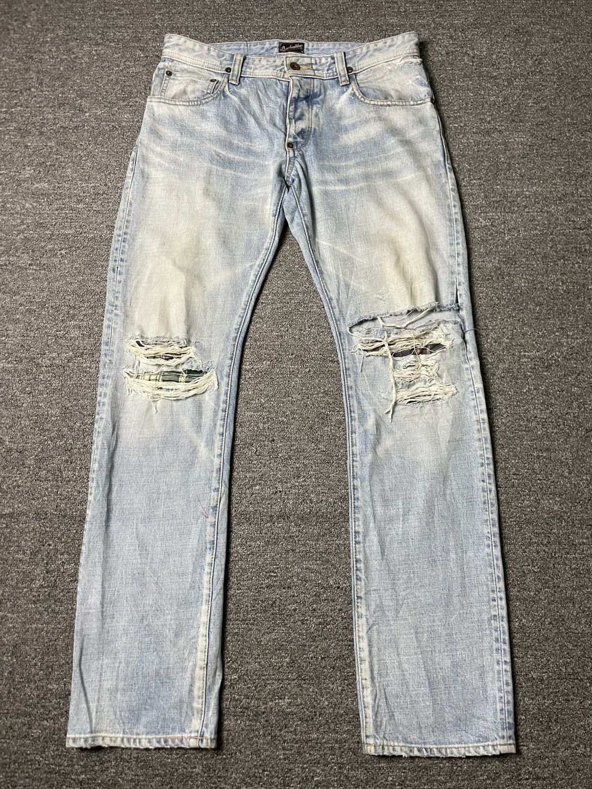 Japanese Brand × Vintage Vintage BANKROBBER Straight Cut Ripped Jeans (91) Size US 33 - 1 Thumbnail