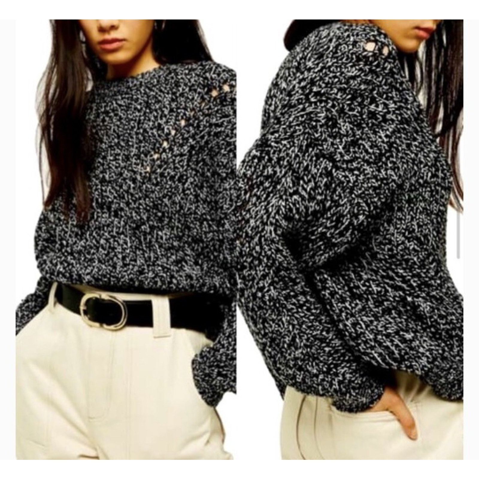 Topshop TopShop Black White Chunky Knit Sweater knitt Size M A003074 Size M / US 6-8 / IT 42-44 - 1 Thumbnail