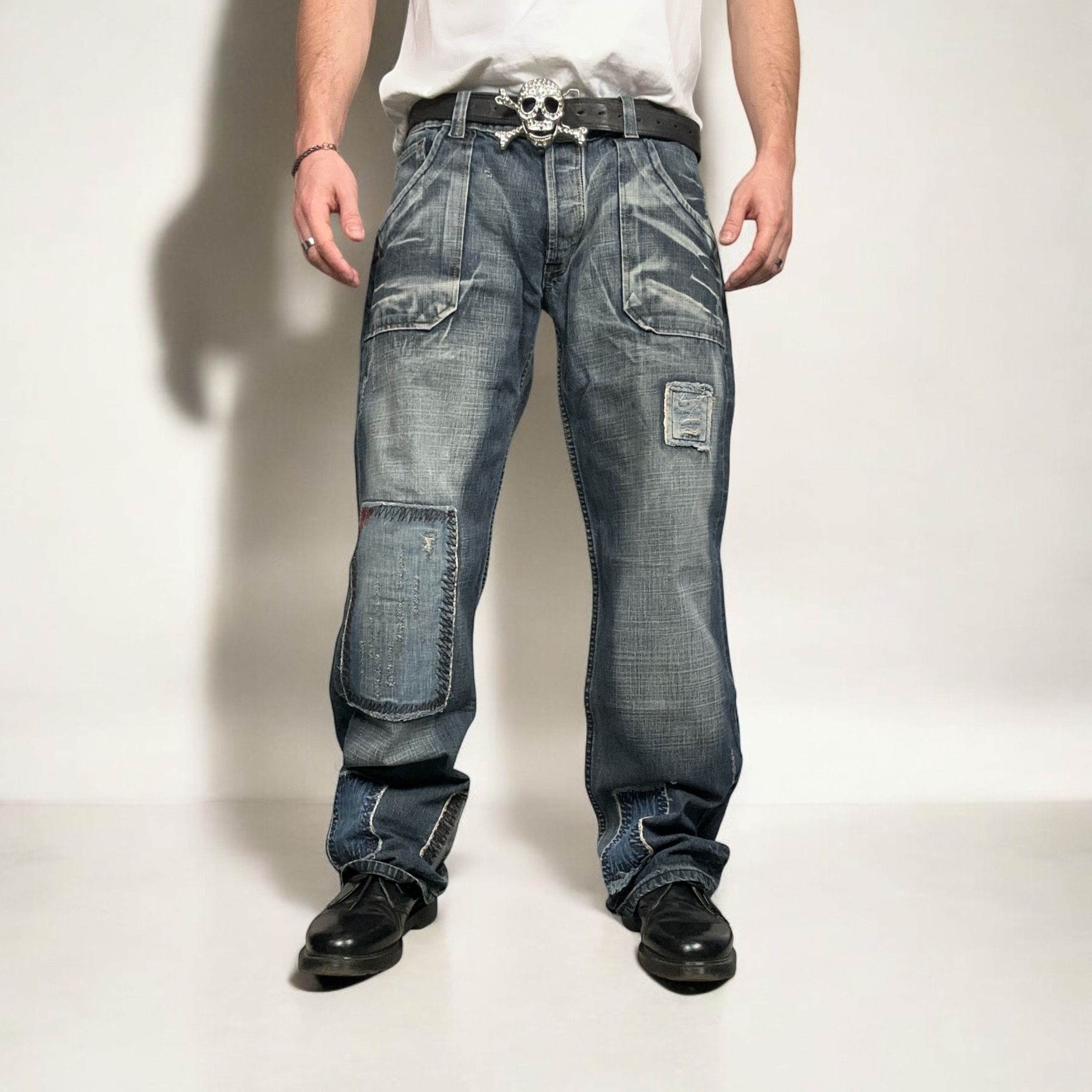 Japanese Brand × Vintage Vintage y2k Reworked Washed Baggy Denim Pants Jeans Size US 36 / EU 52 - 2 Thumbnail