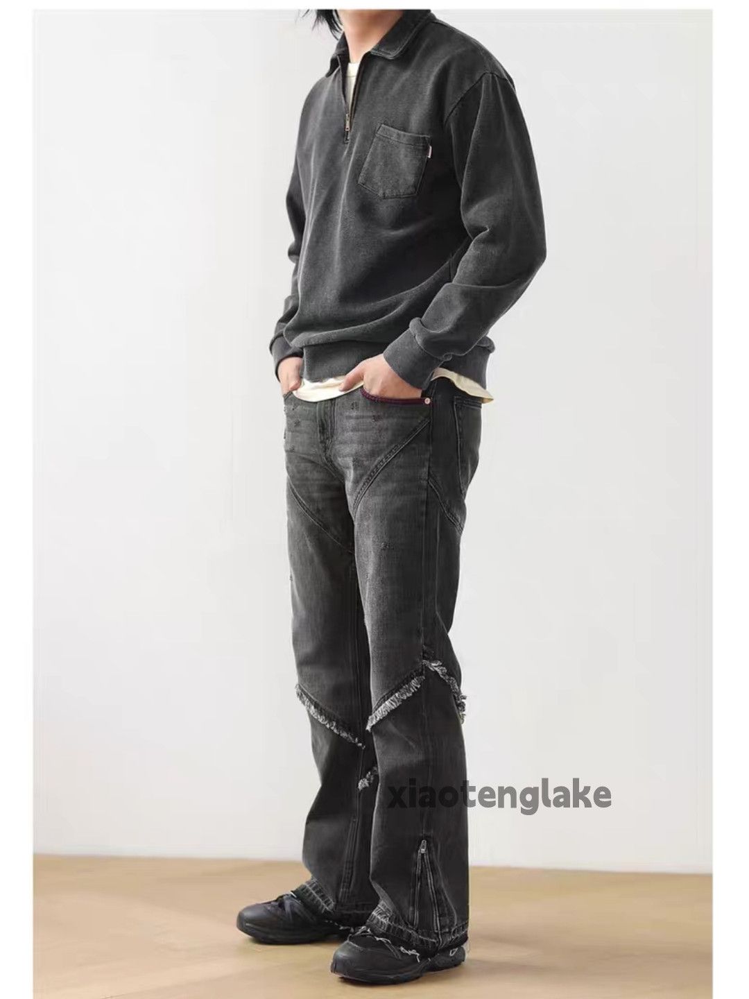 zx vintage distressed patchwork punk bootcut jeans