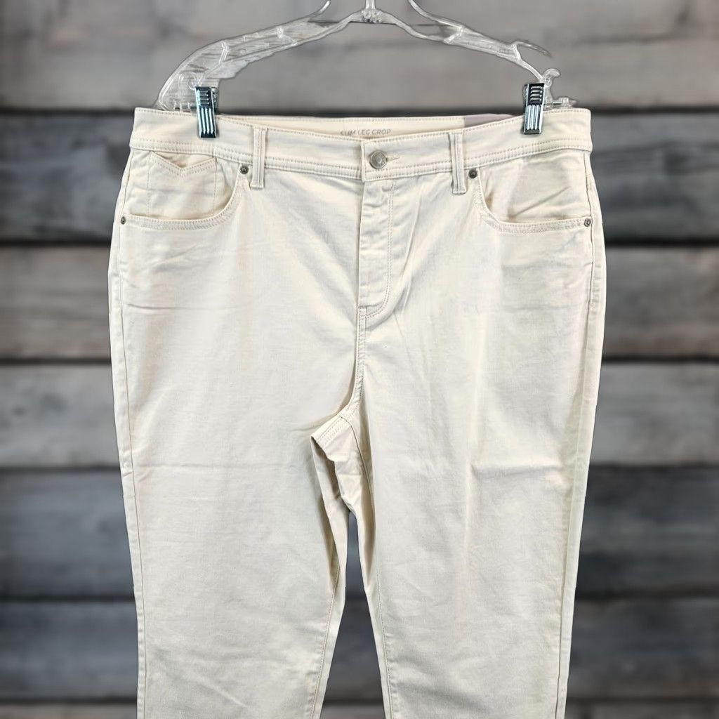 Vintage Chico's Womens Slim Crop Pants Sz 14 Natural Ivory High Rise Cotton Blend Cropped Pants Women 14 W Mens Girls Boys Size 36" / US 14 / IT 50 - 1 Thumbnail