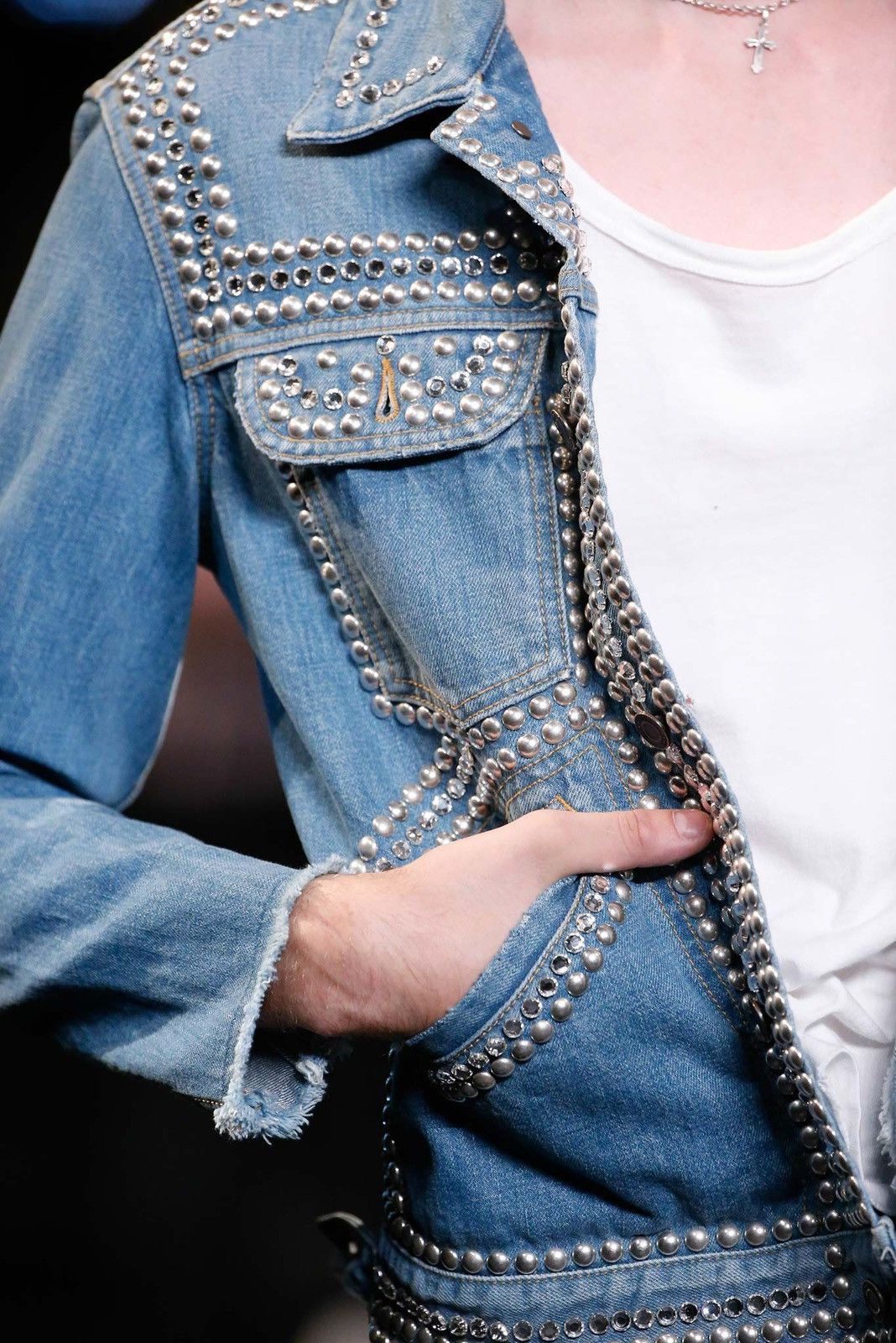 Saint Laurent Paris SS16 Studded Denim Jacket Surf Sound Size US XS / EU 42 / 0 - 5 Thumbnail