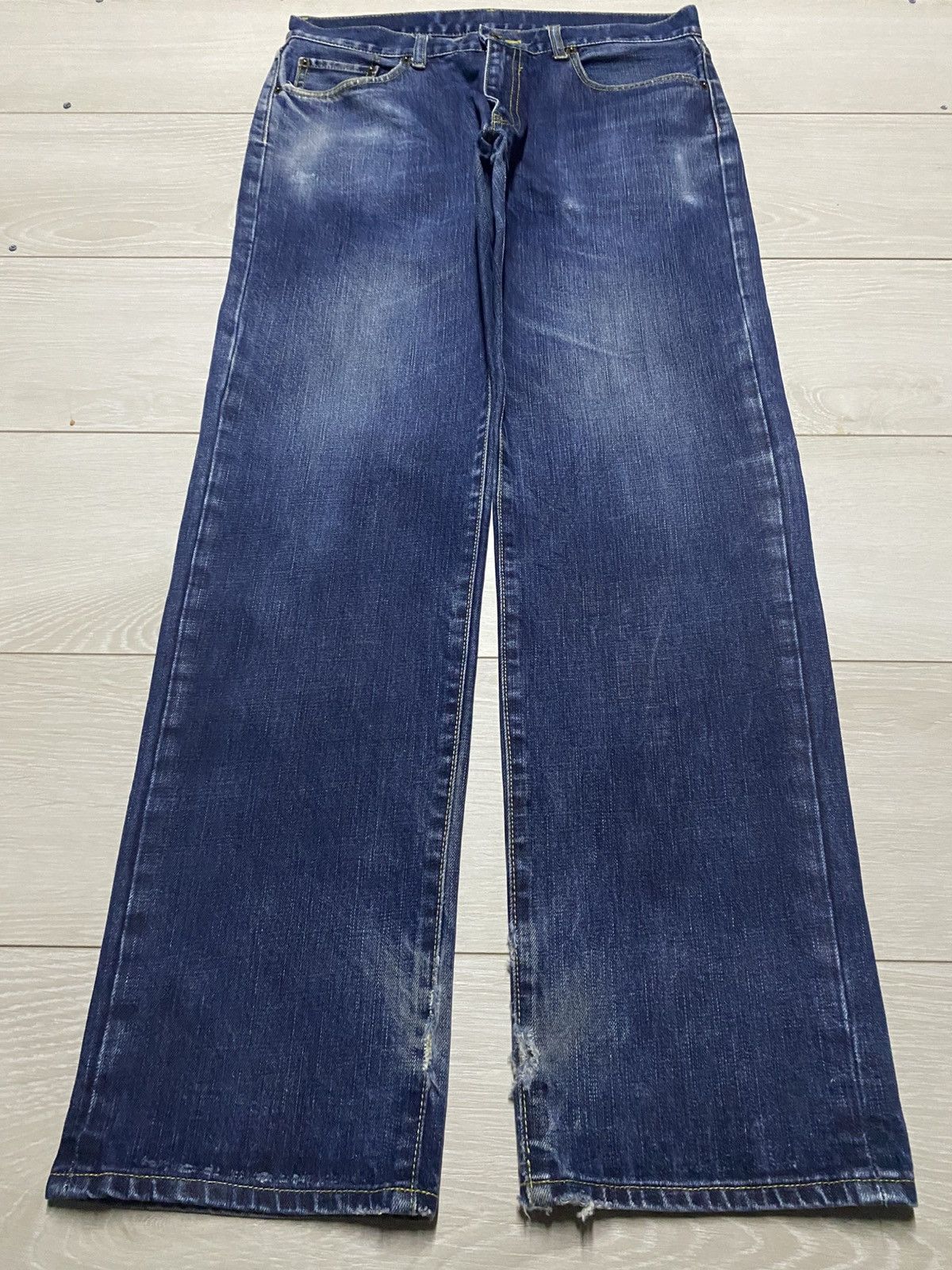 Japanese Brand Vintage Clothing Japanese Brand Blue Wash Distressed Jeans Size US 33 - 1 Thumbnail