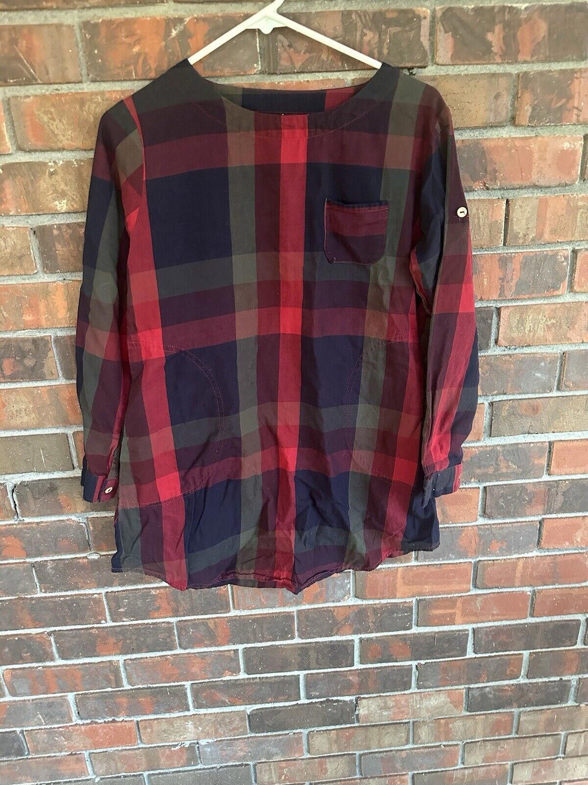 Designer Chic Red and Navy Plaid Tunic Top - Size S Size S / US 4 / IT 40 - 2 Thumbnail