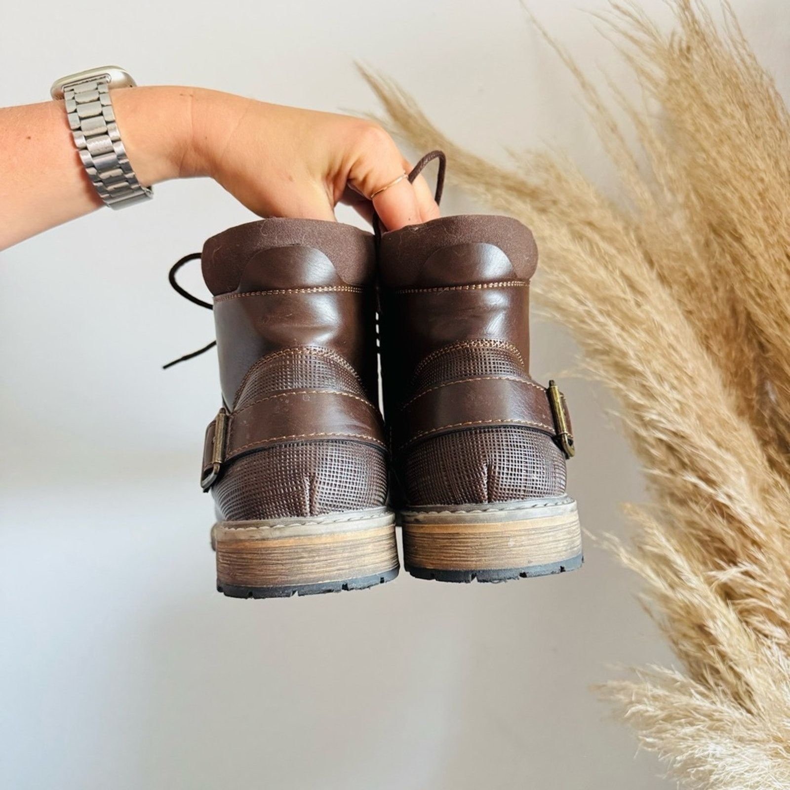 Nordstrom JF J FERRAR Brown Memory Foam Lace Up Buckle Ankle Boots 10 Size US 10 / EU 43 - 4 Thumbnail