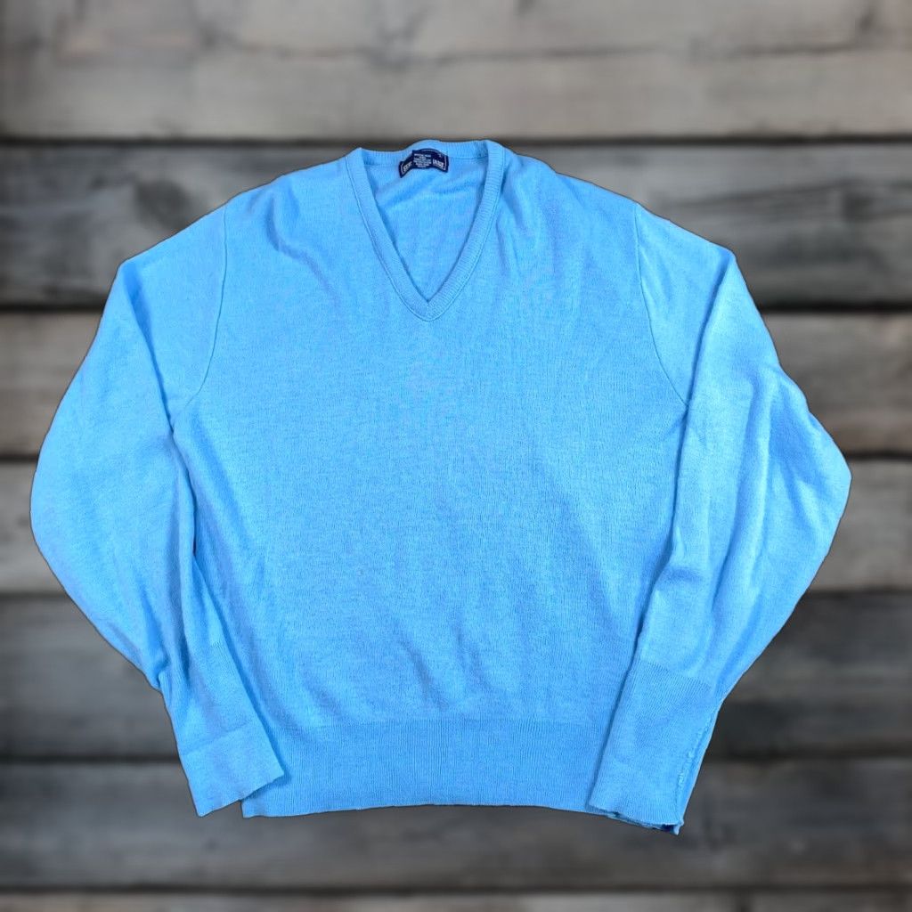 Vintage VINTAGE 80s Preppy Men's Large Blue V-Neck Lightweight Knit Sweater Pullover Mens Size US L / EU 52-54 / 3 - 1 Thumbnail