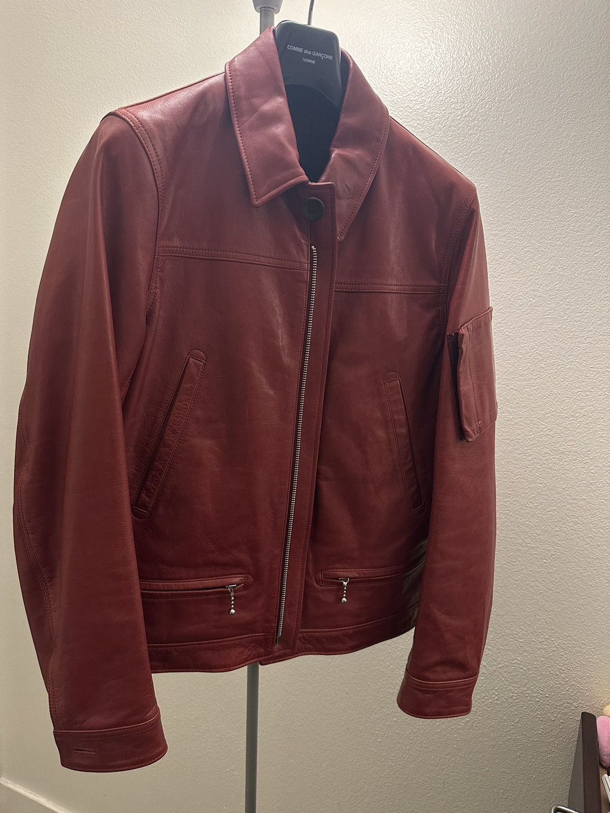 image of Red Cowhide Leather Jacket Undercover Size 2, Men's