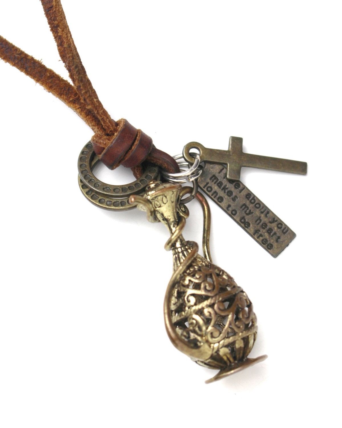 Vintage 2000S JAPANESE MADE LEATHER NECKLACE FILIGREE JUG CROSS TAG Size ONE SIZE - 5 Thumbnail