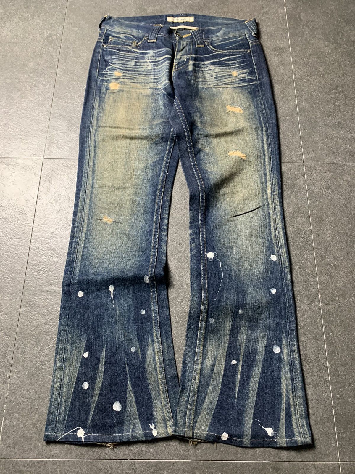 If Six Was Nine 2000s Varosh Studded Statement Mud Wash Flared Jeans Size US 32 / EU 48 - 2 Thumbnail