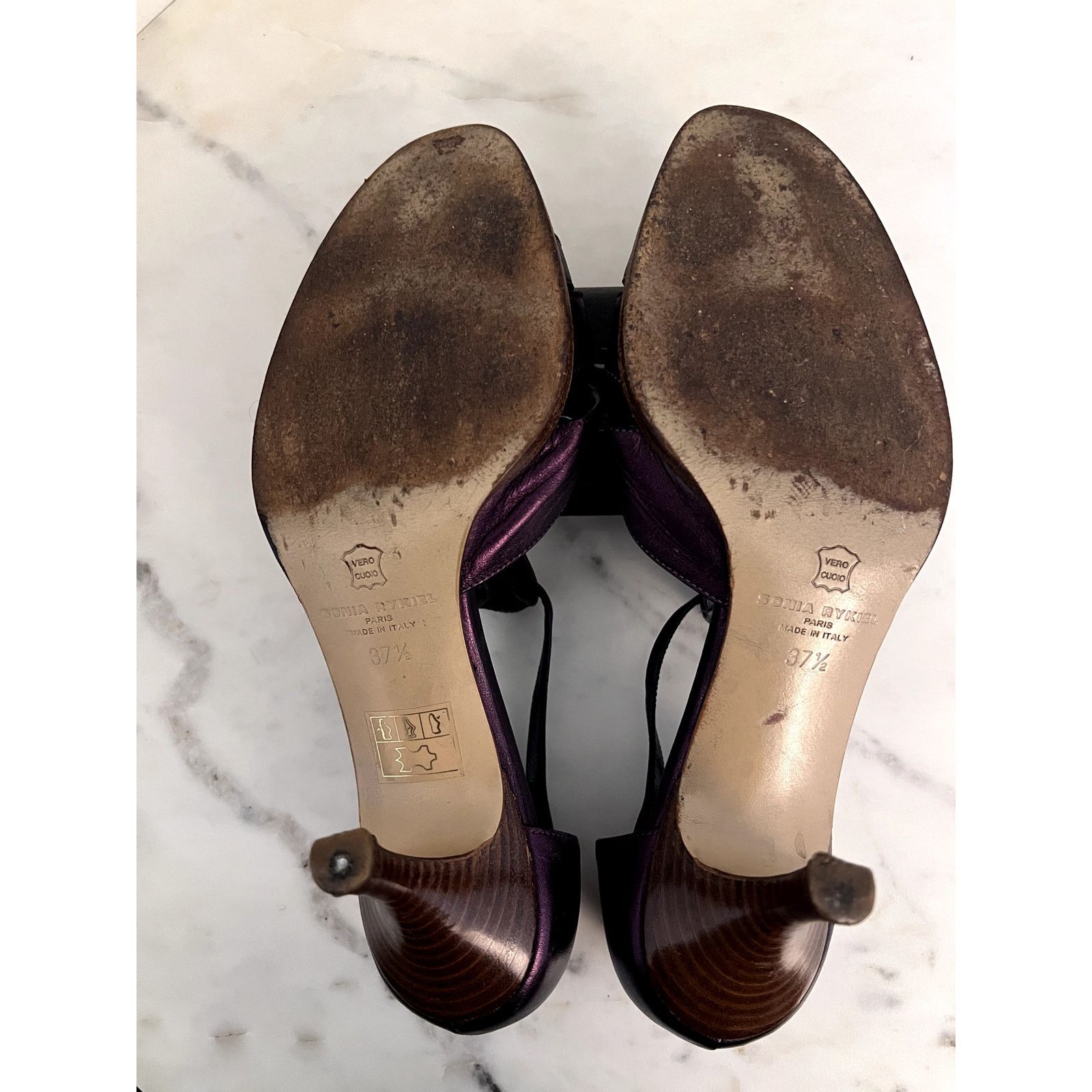 Sonia Rykiel ARCHIVE 2006 Sonia Rykiel Metallic Plum T-Strap Heels Sz 7.5 Size US 7.5 / IT 37.5 - 7 Thumbnail
