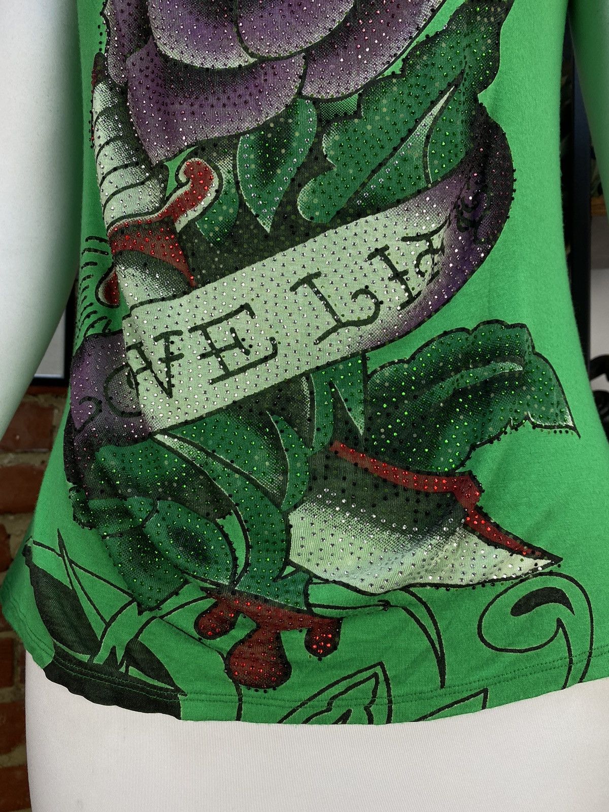 Christian Audigier × Ed Hardy Ed Hardy By Christian Audigier Womens Green T-Shirt Size S / US 4 / IT 40 - 3 Thumbnail