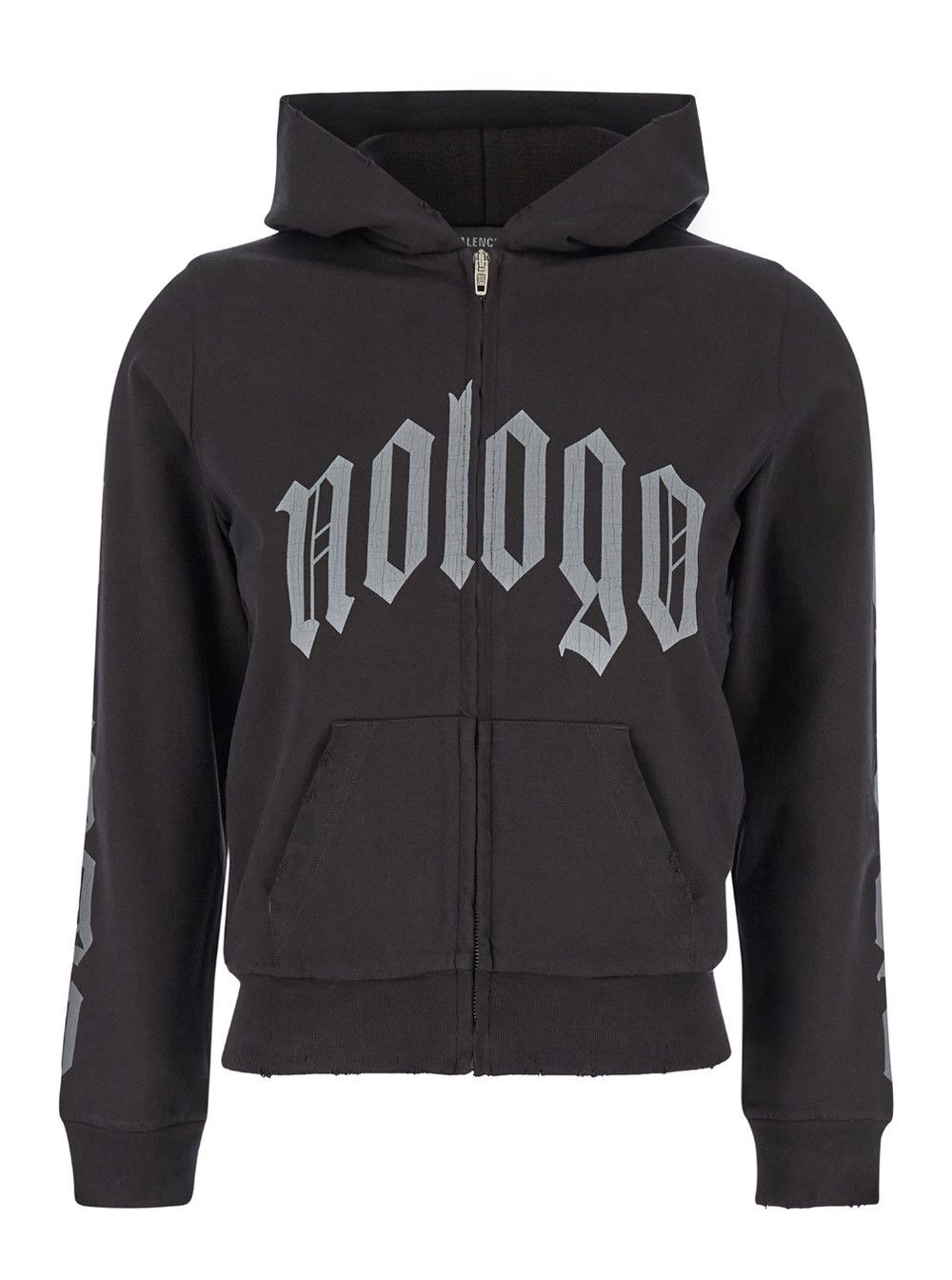 Balenciaga Black Zip-Up Hoodie with No Logo Gothic Print in Jersey Woman Size L / US 10 / IT 46 - 1 Thumbnail