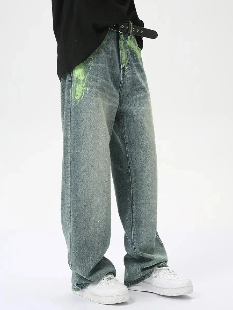 Japanese Brand Retro loose hand-painted straight leg jeans Size US 32 / EU 48 - 2 Thumbnail