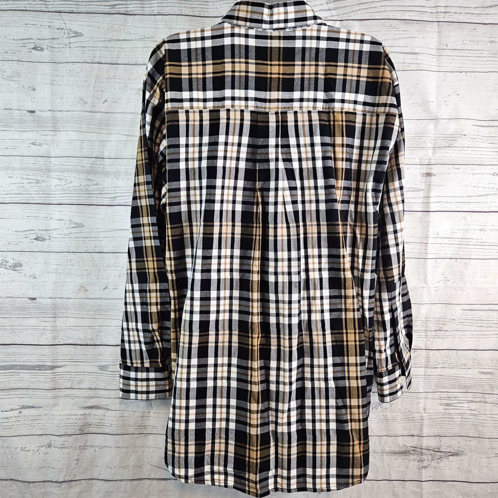 Loft LOFT Ann Taylor Womens Button Up Tunic Shirt Sz S Black Tan Plaid Size S / US 4 / IT 40 - 3 Thumbnail