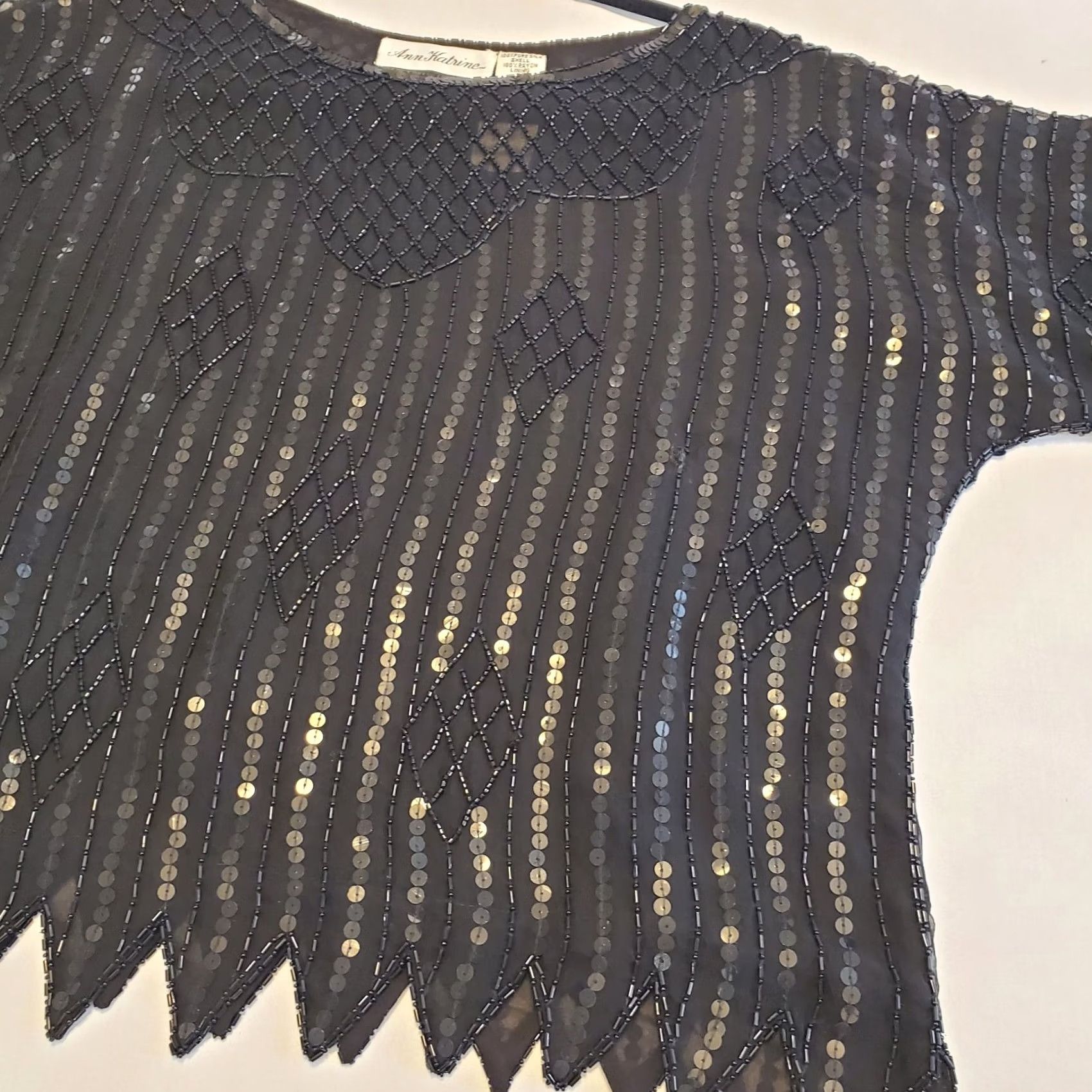 Vintage VINTAGE Ann Katrine Silk Hand Beaded Evening Top Blouse Black M 80s Size M / US 6-8 / IT 42-44 - 6 Thumbnail