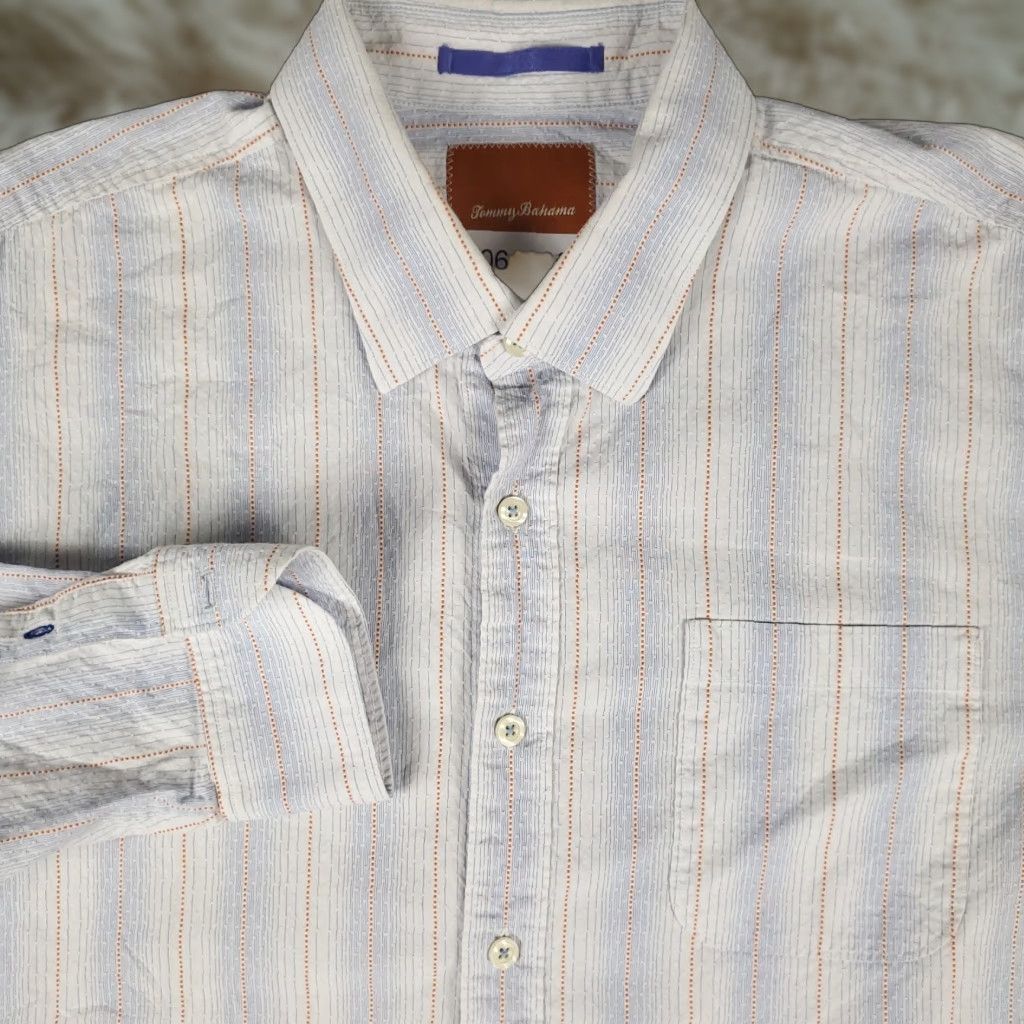 Tommy Bahama Tommy Bahama Shirt Mens 2XL Blue Striped Cotton Button-Up Long Sleeve Shirt Size US XXL / EU 58 / 5 - 1 Thumbnail