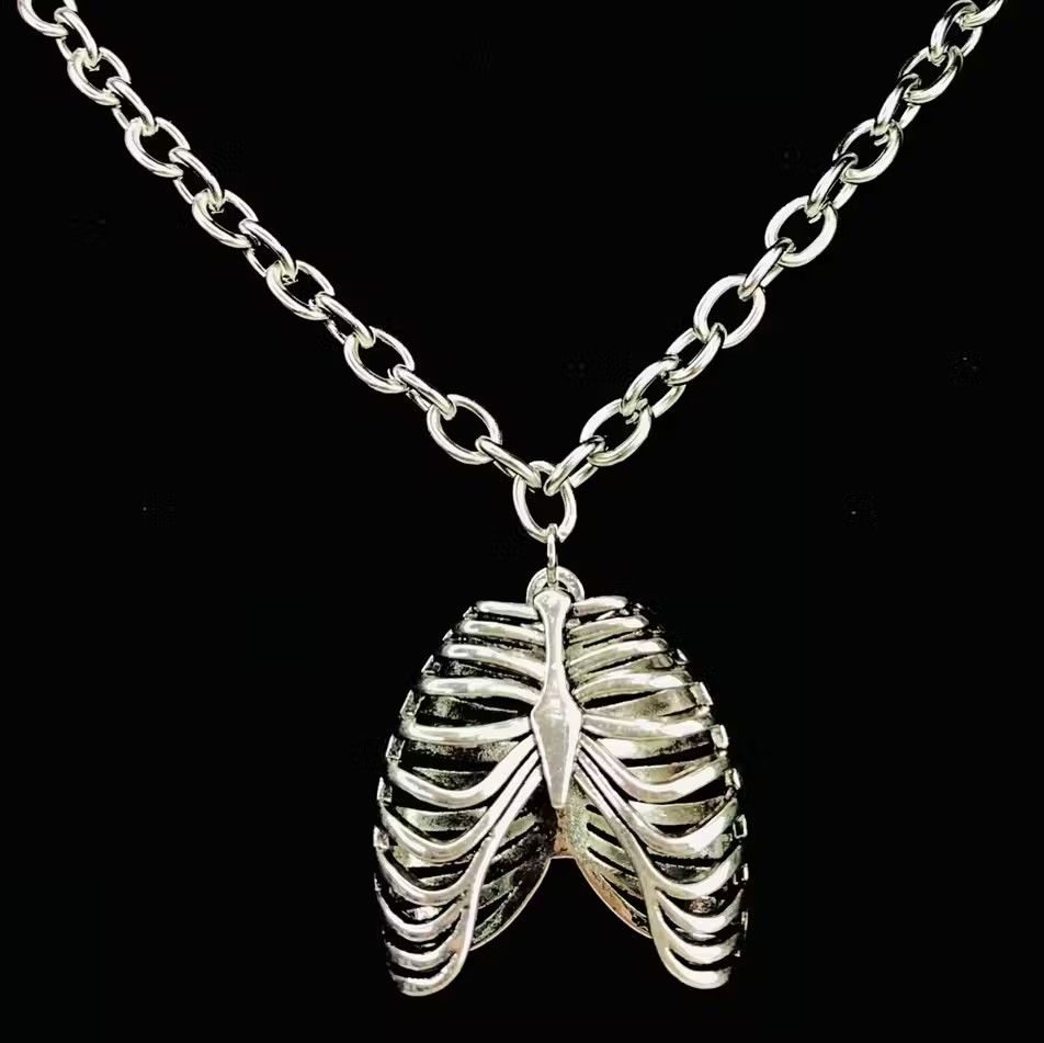 Vintage Chunky Punk Goth Human Ribs Skeleton bones Necklace Choker Size ONE SIZE - 4 Thumbnail